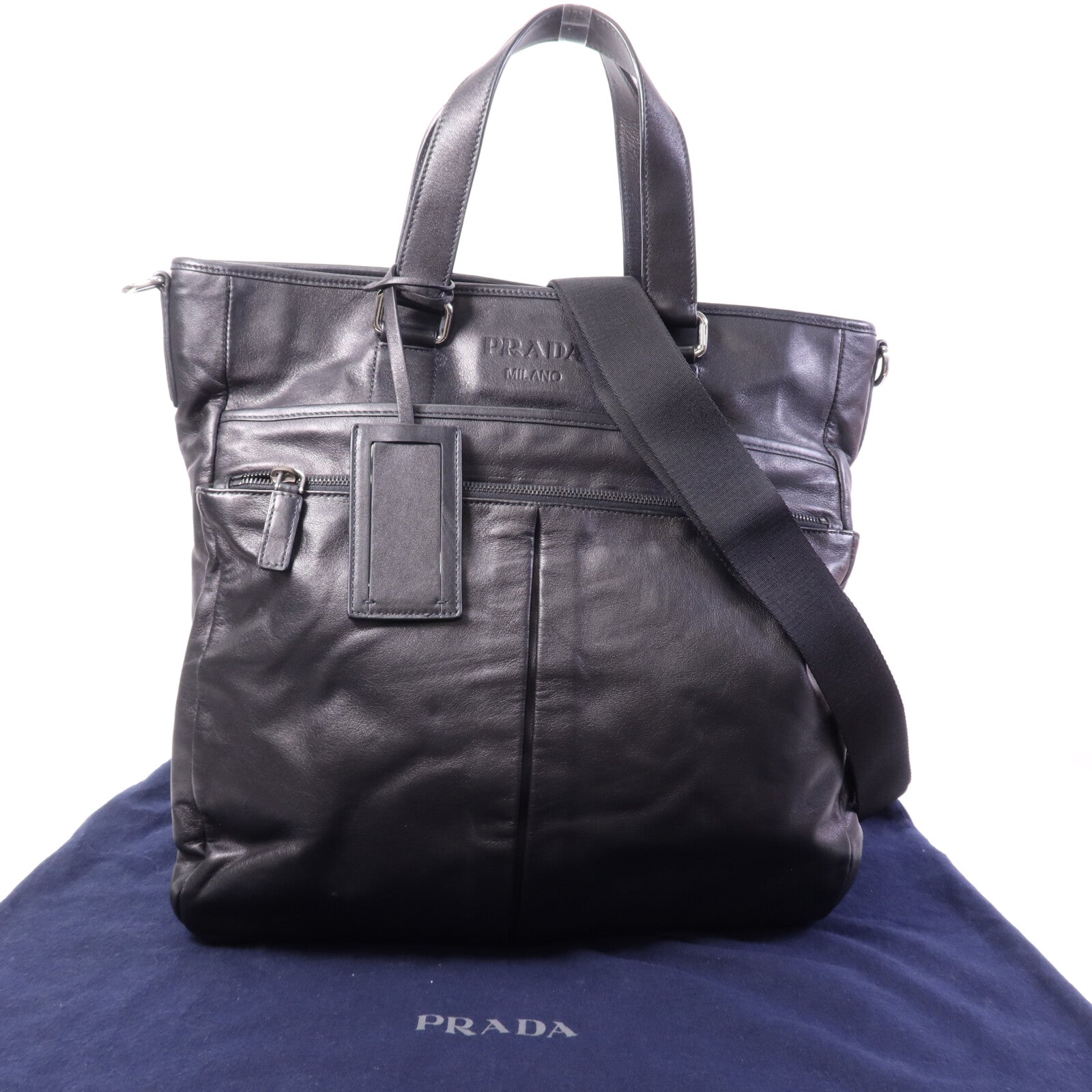 PRADA 牛皮皮革Vintage Handbag銀扣手挽肩背兩用袋