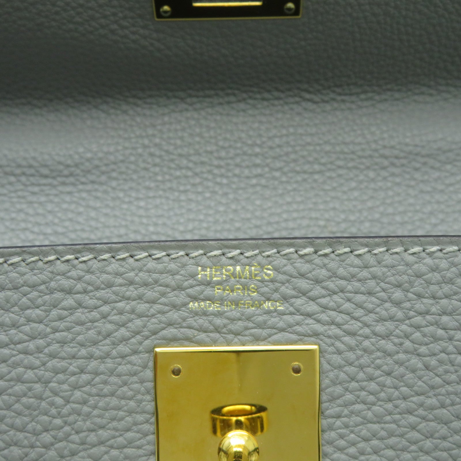 HERMES Togo皮革Kelly 28金扣手挽肩背兩用袋海鷗灰色