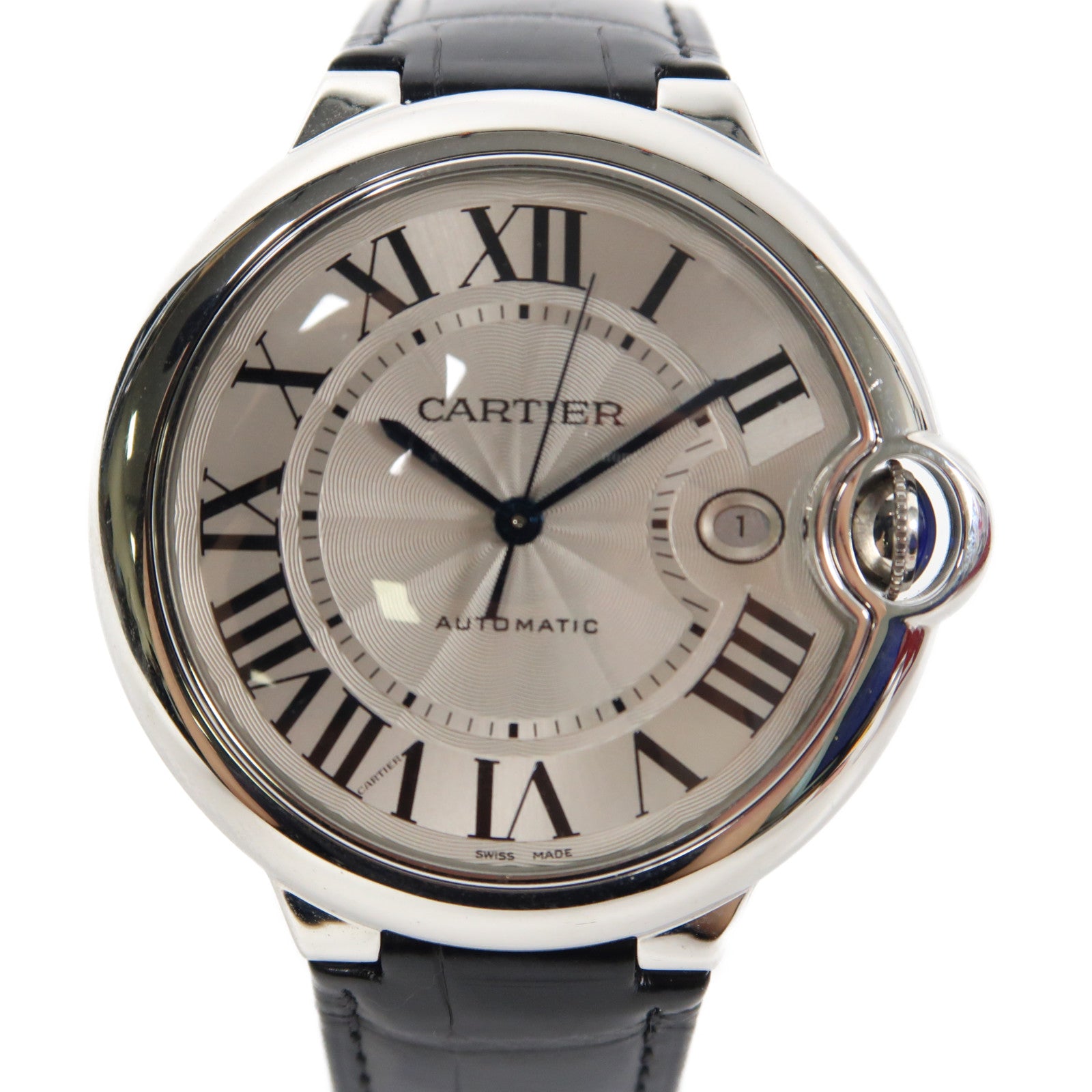 CARTIER Ballon Bleu 42mm不鏽鋼/皮革手錶自動機芯白色