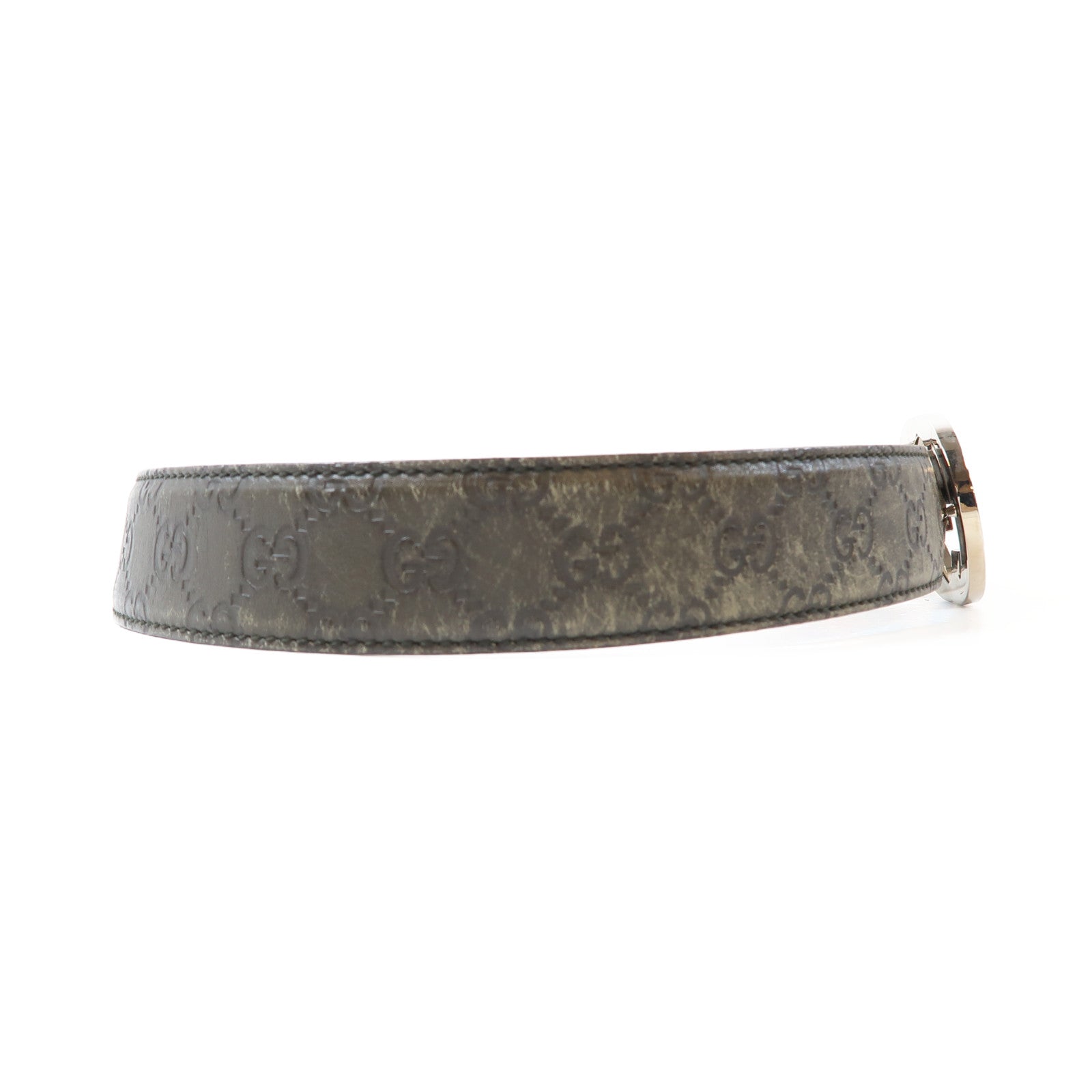 GUCCI 牛皮皮革Belt銀扣皮帶灰色