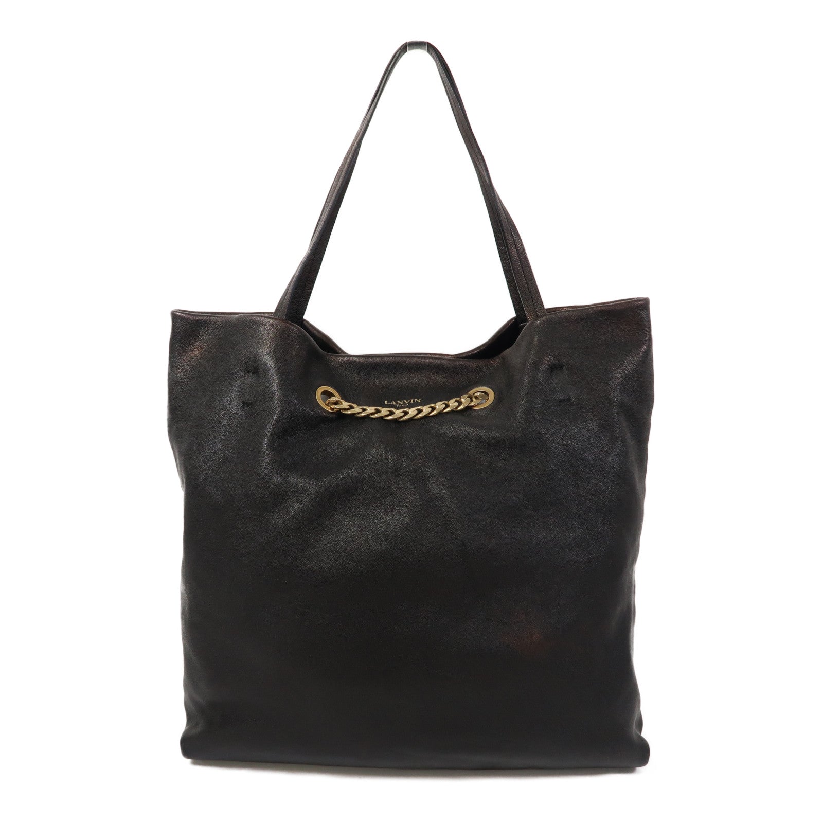 LANVIN 牛皮皮革Chain Bag金扣肩背袋古銅色