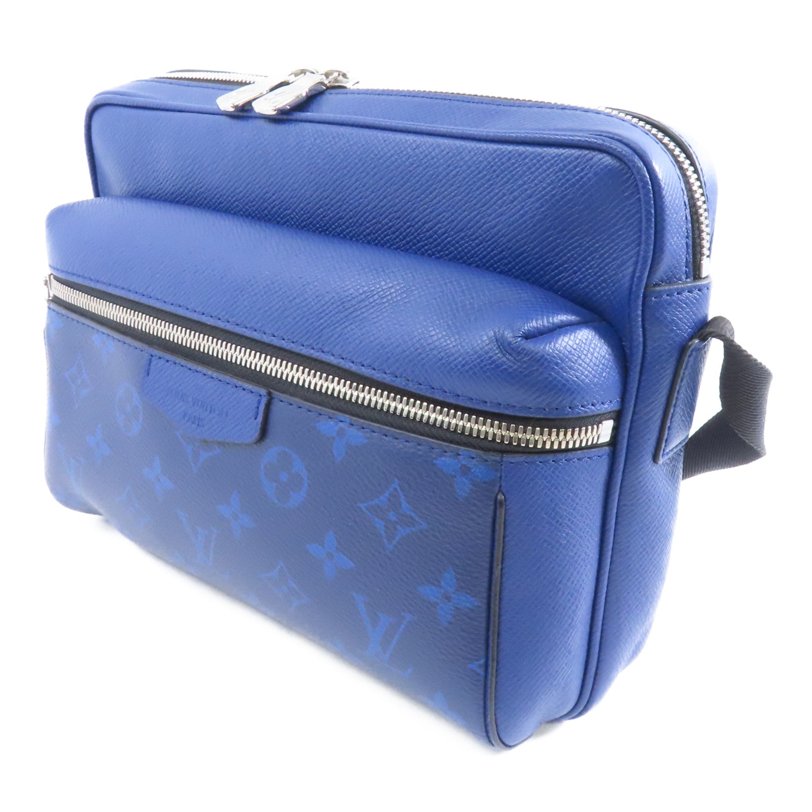 LOUIS VUITTON Monogram/Taiga Outdoor Messenger銀扣肩背袋藍色
