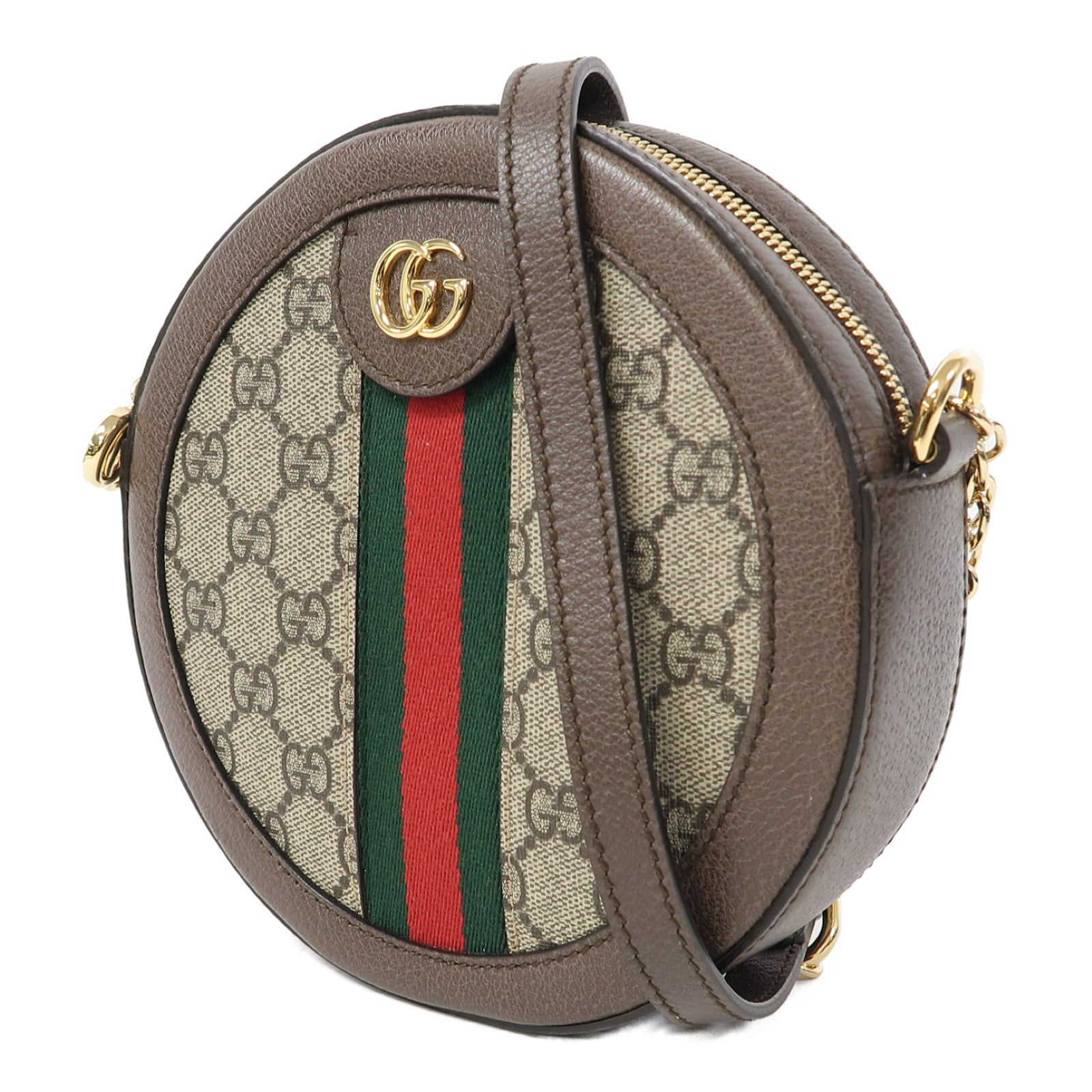 GUCCI 塗層帆布Ophidia GG金扣鏈帶肩背袋啡色