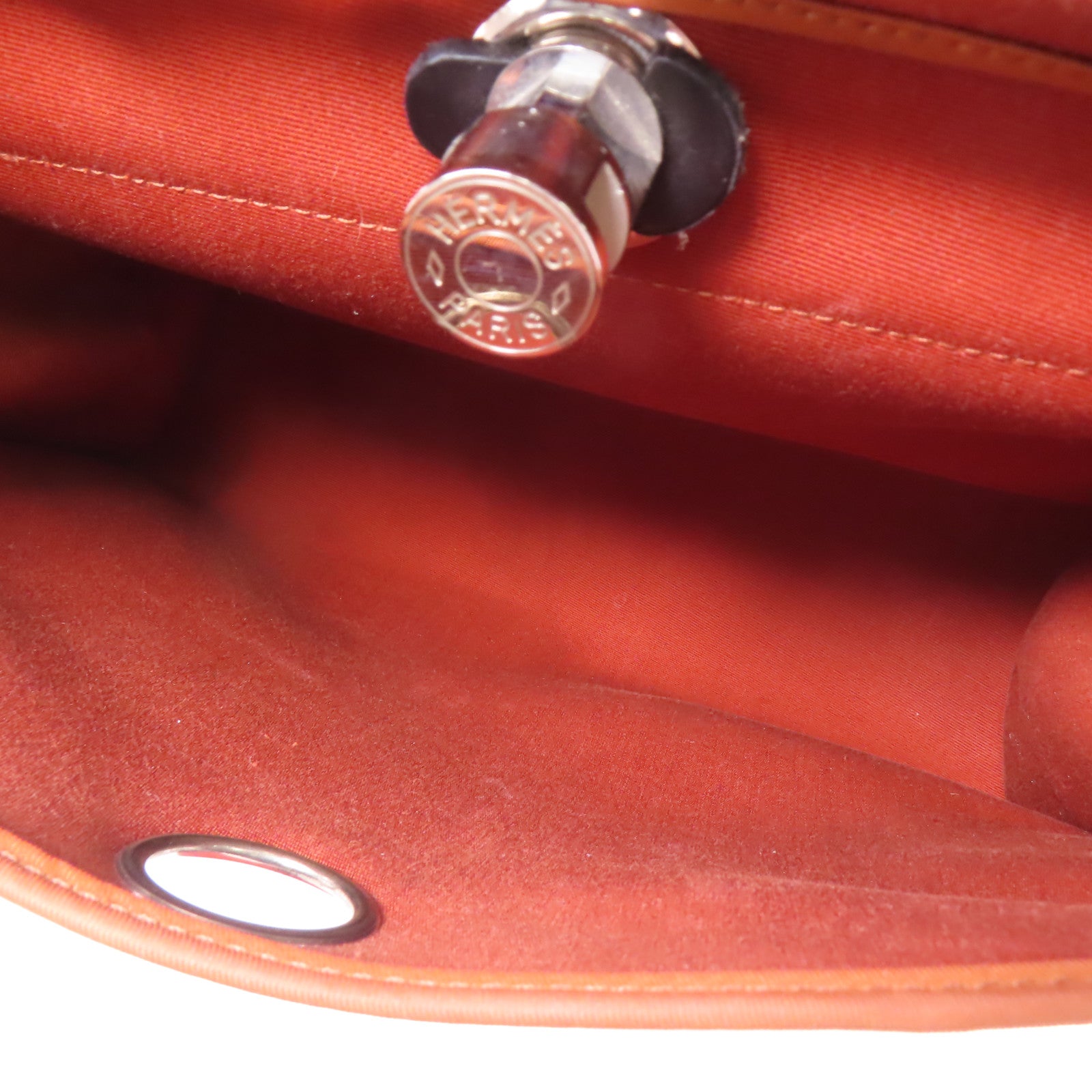 HERMES 帆布Herbag PM銀扣手挽肩背兩用袋Brique/橙色