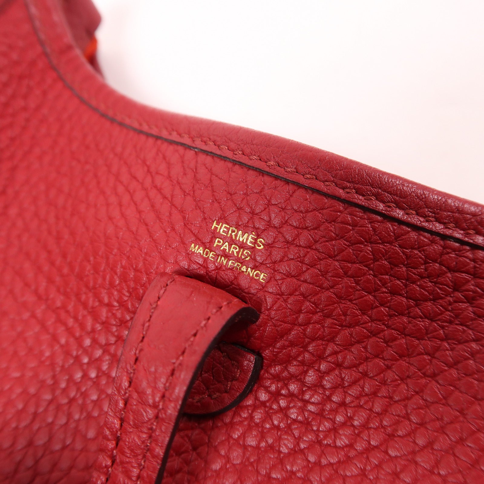 HERMES GHW Evelyne TPM Shoulder Bag Taurillon Clemence Leather Rouge H