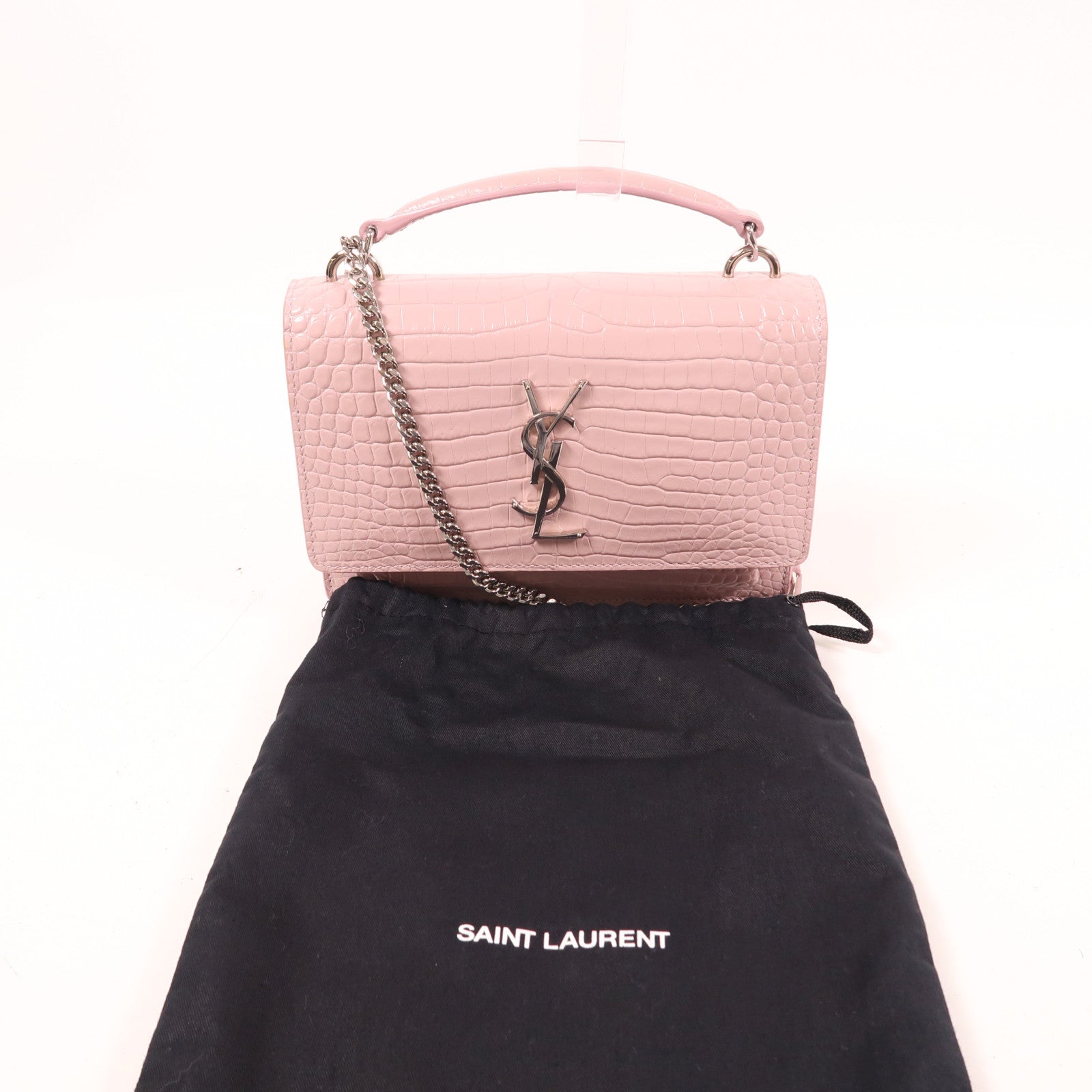 SAINT LAURENT 牛皮皮革Shoulder Bag銀扣鏈帶手挽肩背兩用袋