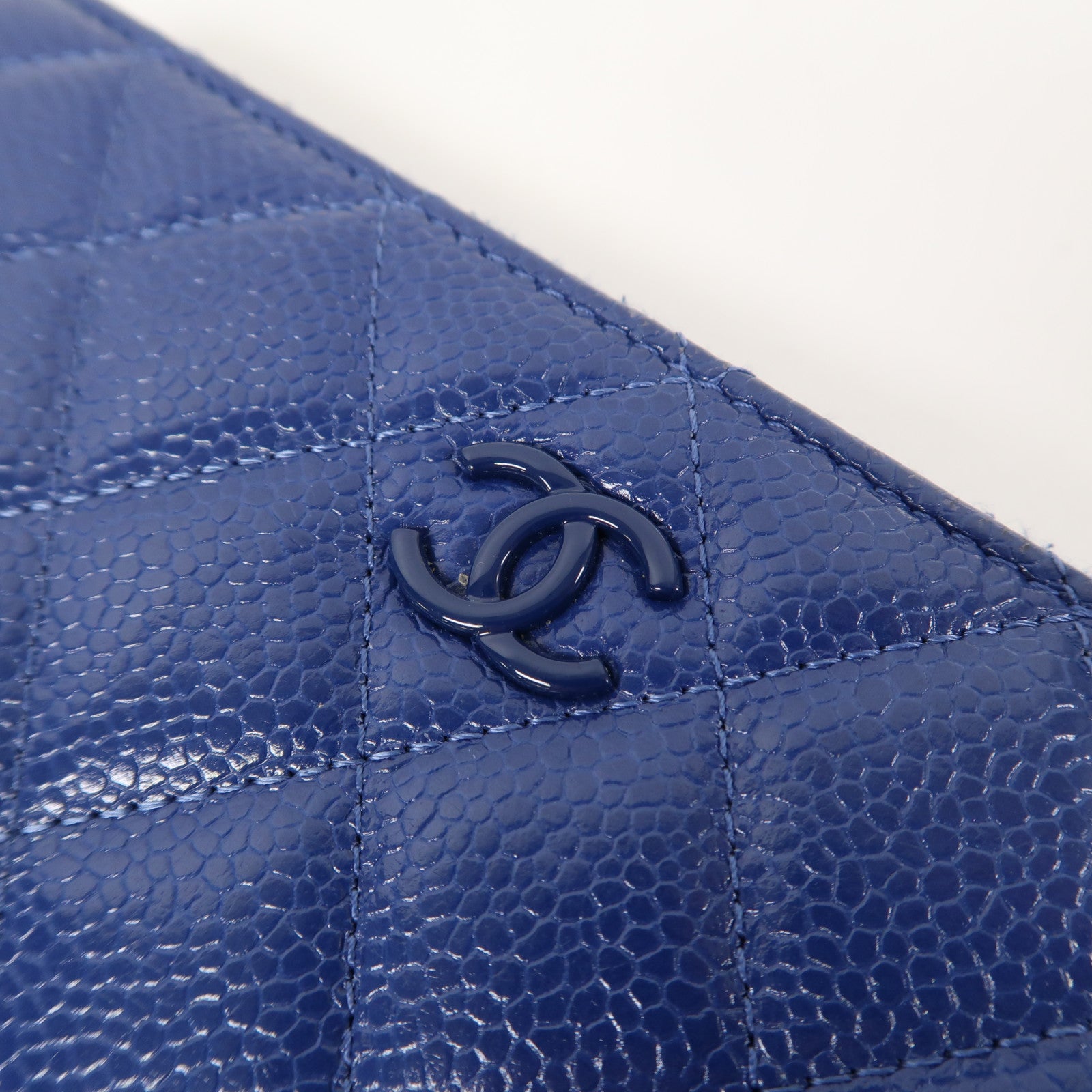 CHANEL 菱格牛皮皮革Long Wallet金扣長錢包藍色
