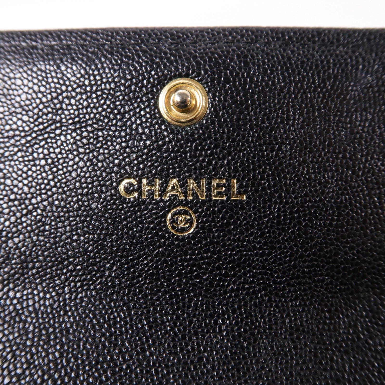 CHANEL 菱格Caviar皮革Wallet金扣折疊錢包黑色