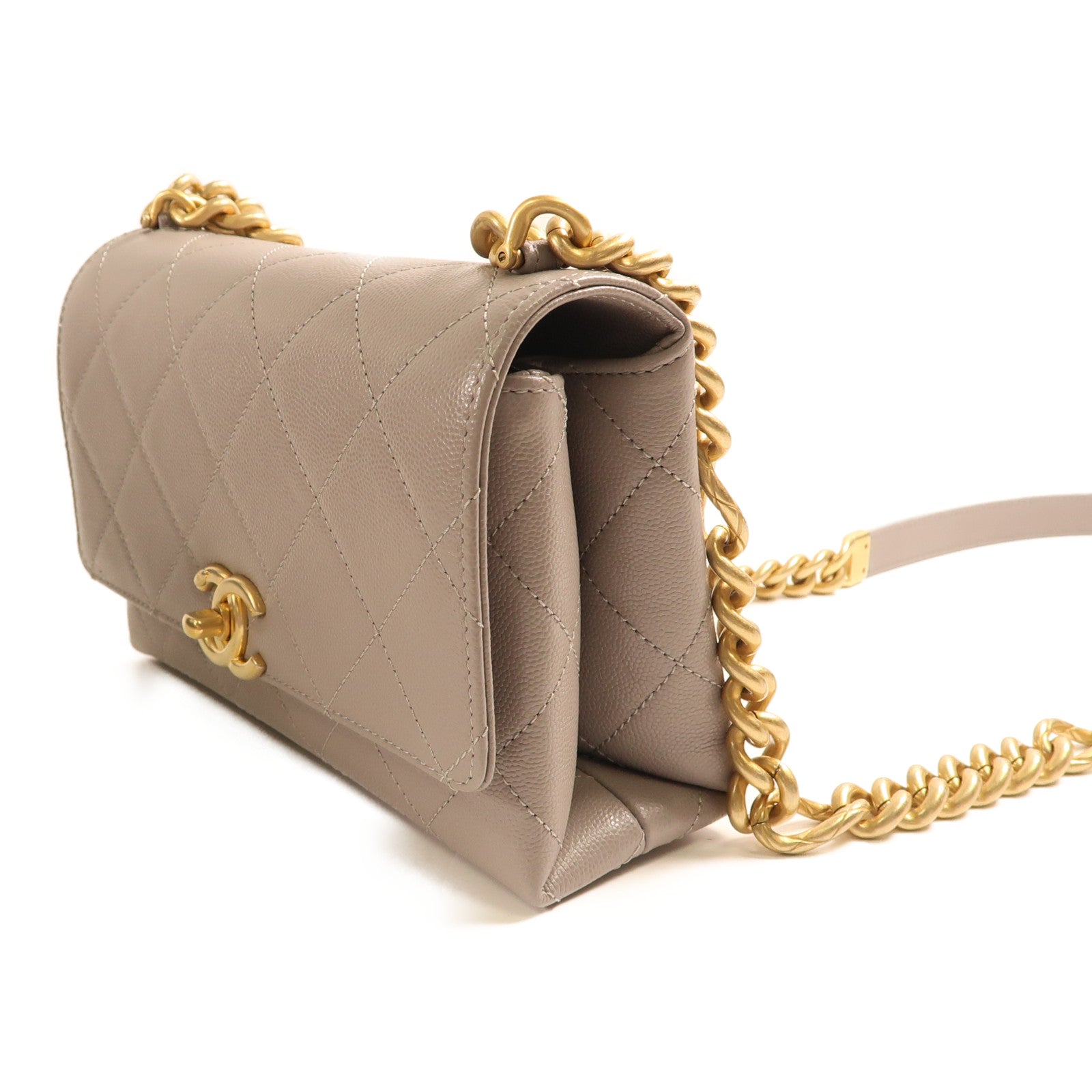 CHANEL 牛皮皮革Chain Shoulder金扣鏈帶肩背袋