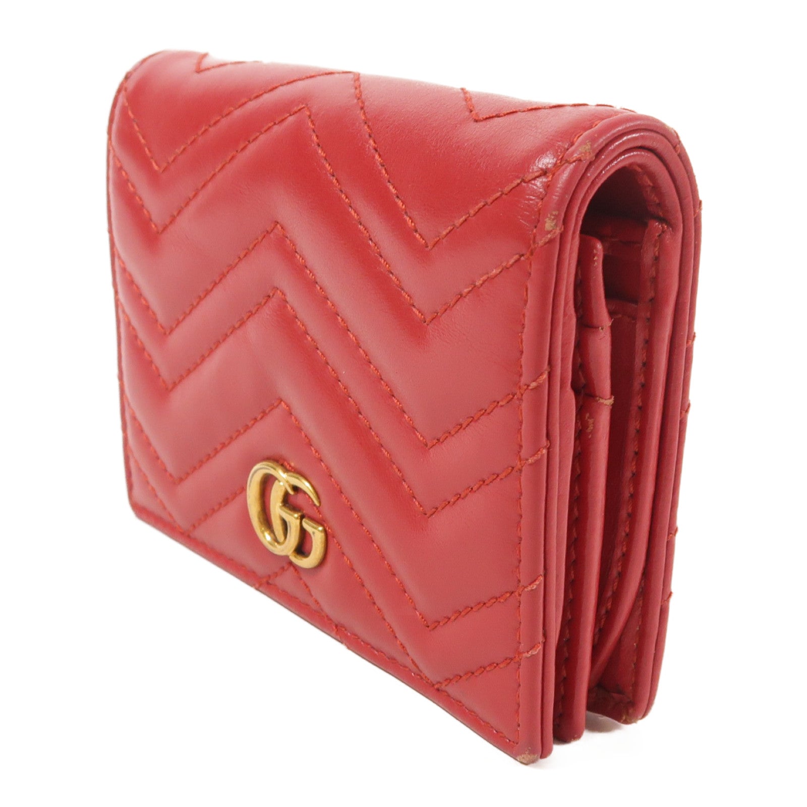 GUCCI GG GHW GG Marmont Card Case Calfskin Leather 466492 E12591 Red