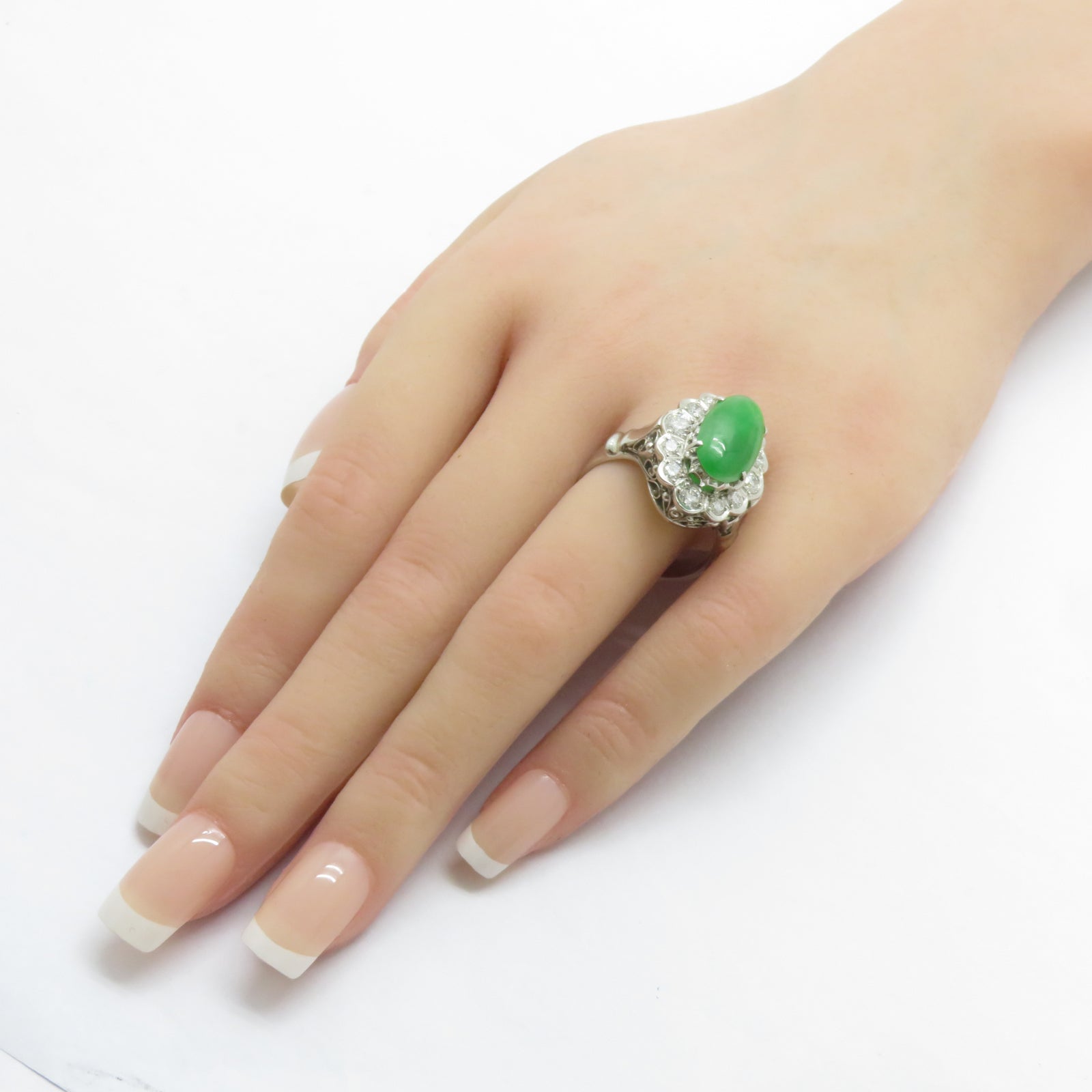 JEWELRY PT900鉑金Jade Ring 4.463ct翡翠/0.884ct鑚石戒指US#9.5