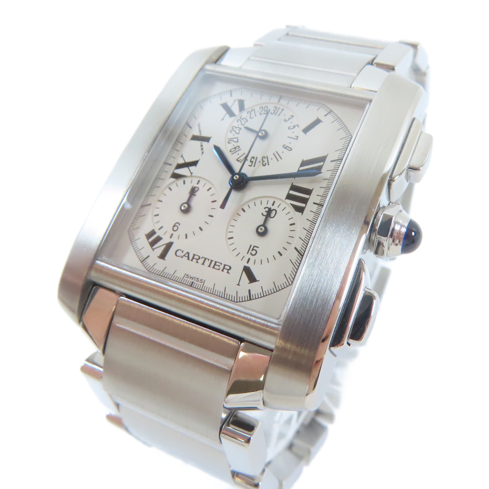 CARTIER Tank Francaise Chronograph不鏽鋼手錶石英機芯白色