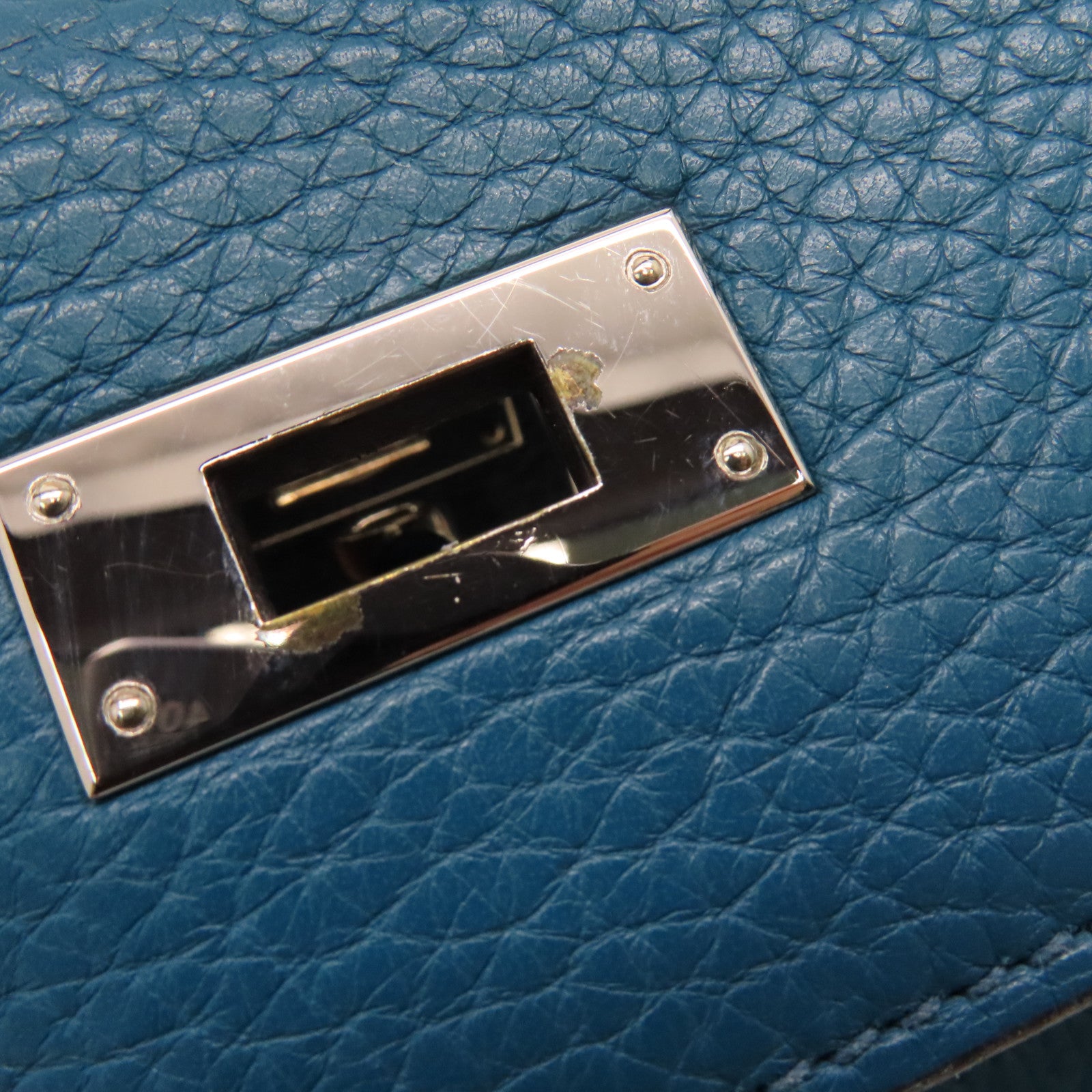 HERMES Clemence Leather Kelly32 Silver Buckle Handle Shoulder Backpack Bleu de Galice/Dark Blue