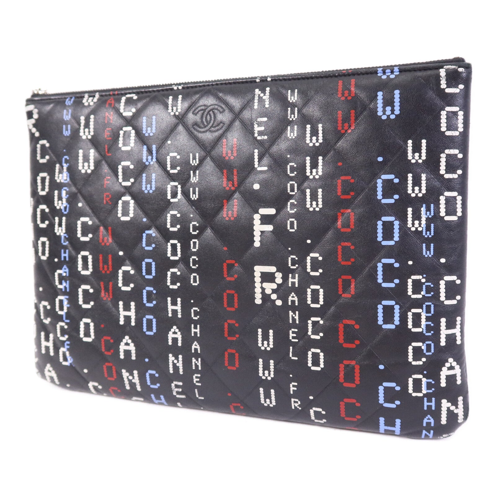 CHANEL 羊皮皮革Pouch銀扣手拿包