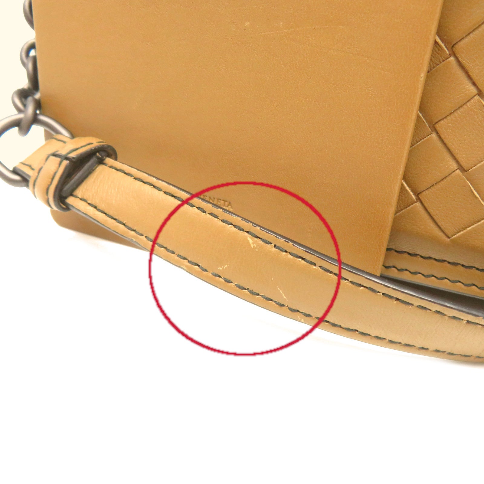 BOTTEGA VENETA 【激減優惠】織紋皮革Shoulder Bag黑扣鏈帶肩背袋啡色