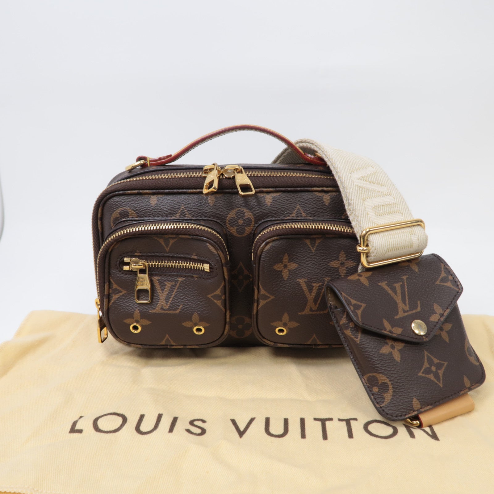 LOUIS VUITTON Monogram Utility金扣手挽肩背兩用袋啡色