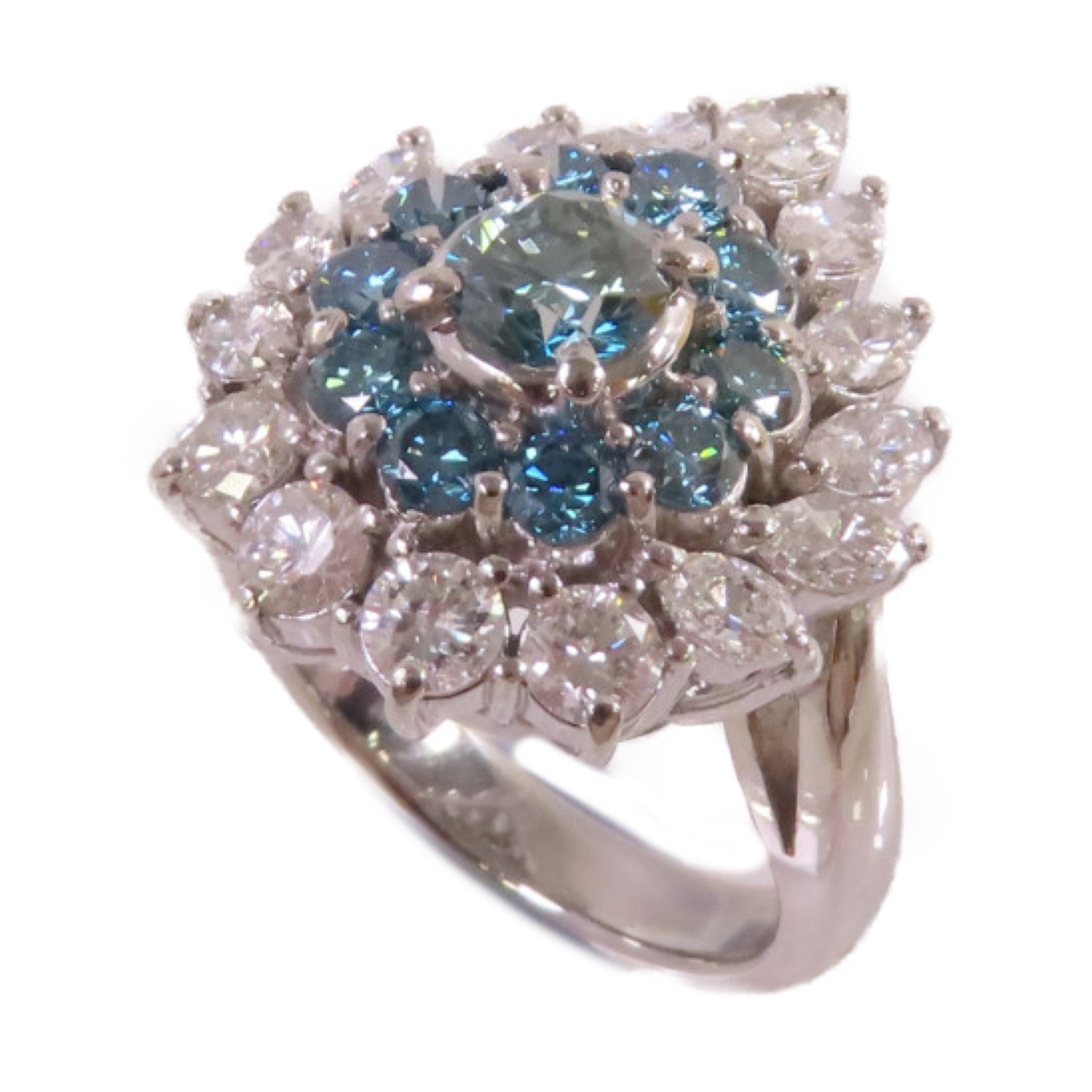 JEWELRY PT900鉑金/0.63ct藍鑽石/2.80ct鑚石Blue Diamond Ring戒指US#6