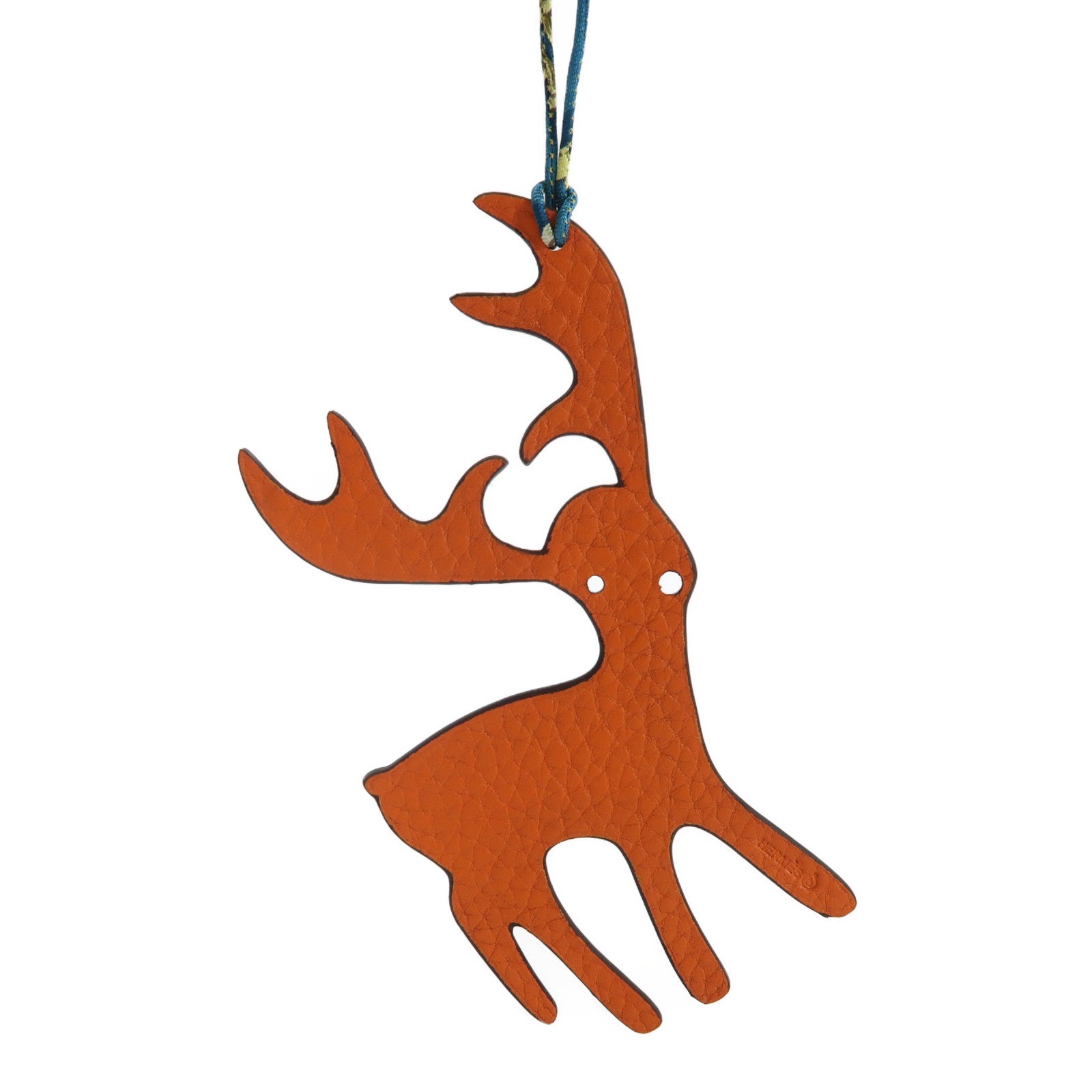 HERMES Epsom皮革Deer Charm掛飾橙色/深藍色