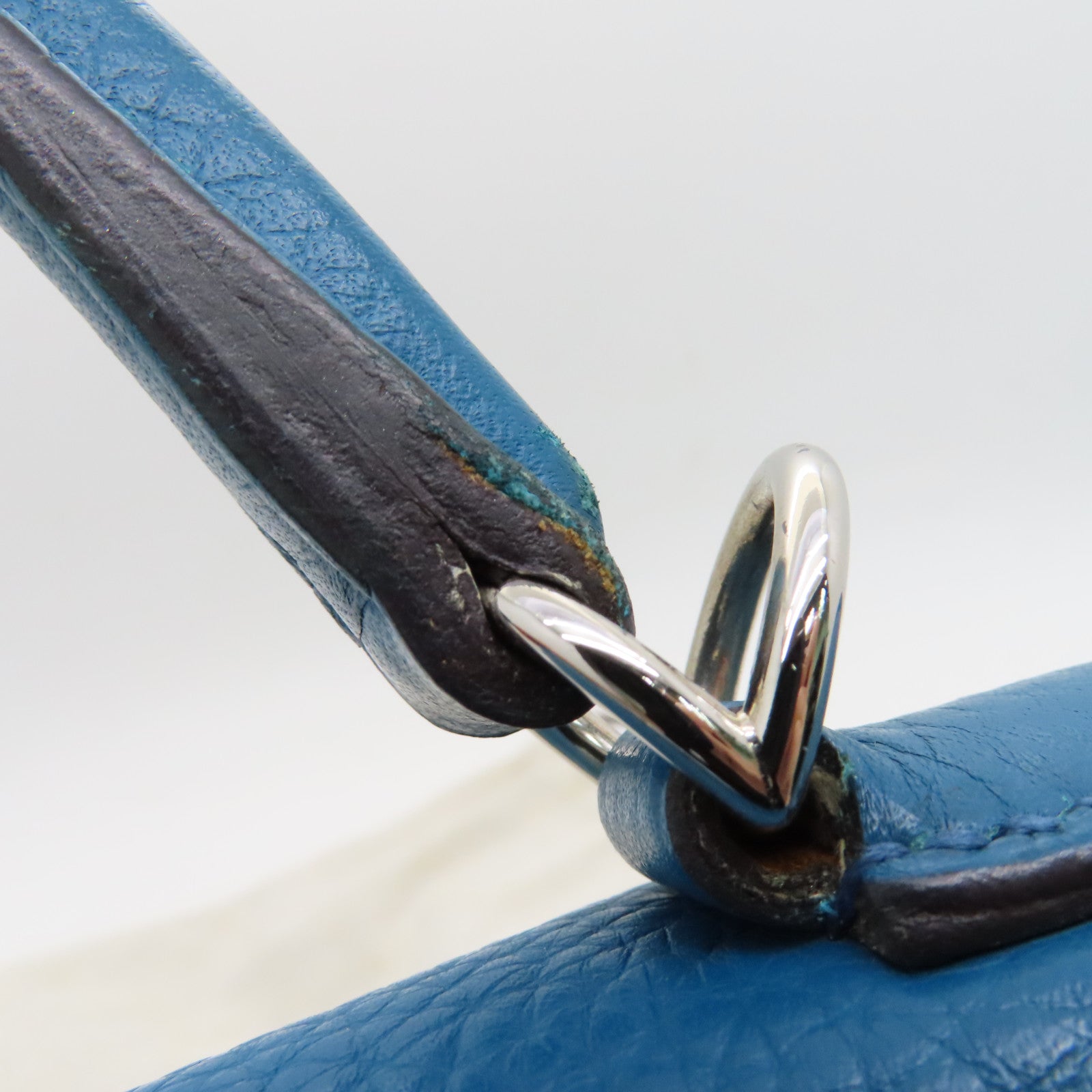 HERMES Clemence Leather Kelly32 Silver Buckle Handle Shoulder Backpack Bleu de Galice/Dark Blue