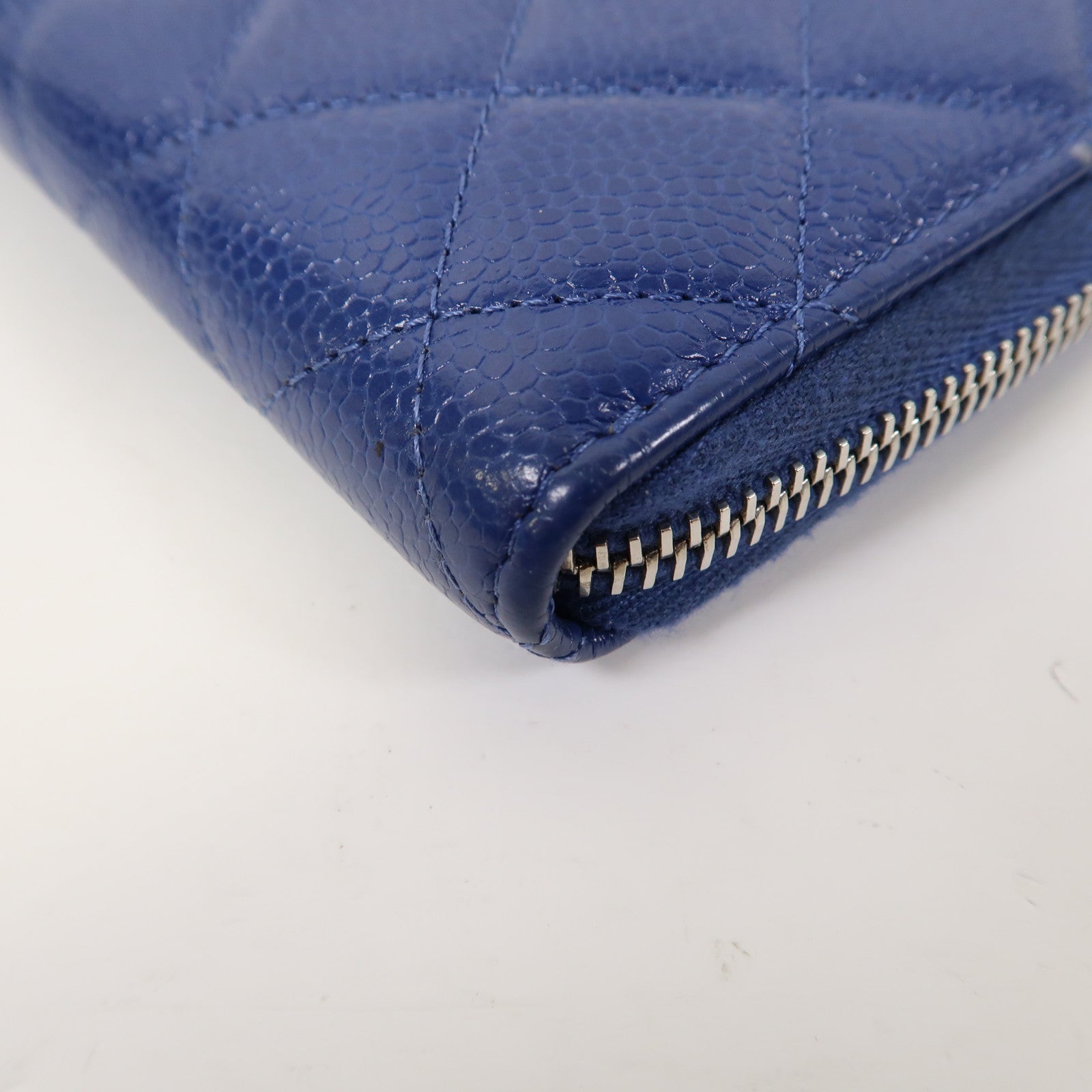 CHANEL 菱格牛皮皮革Long Wallet金扣長錢包藍色