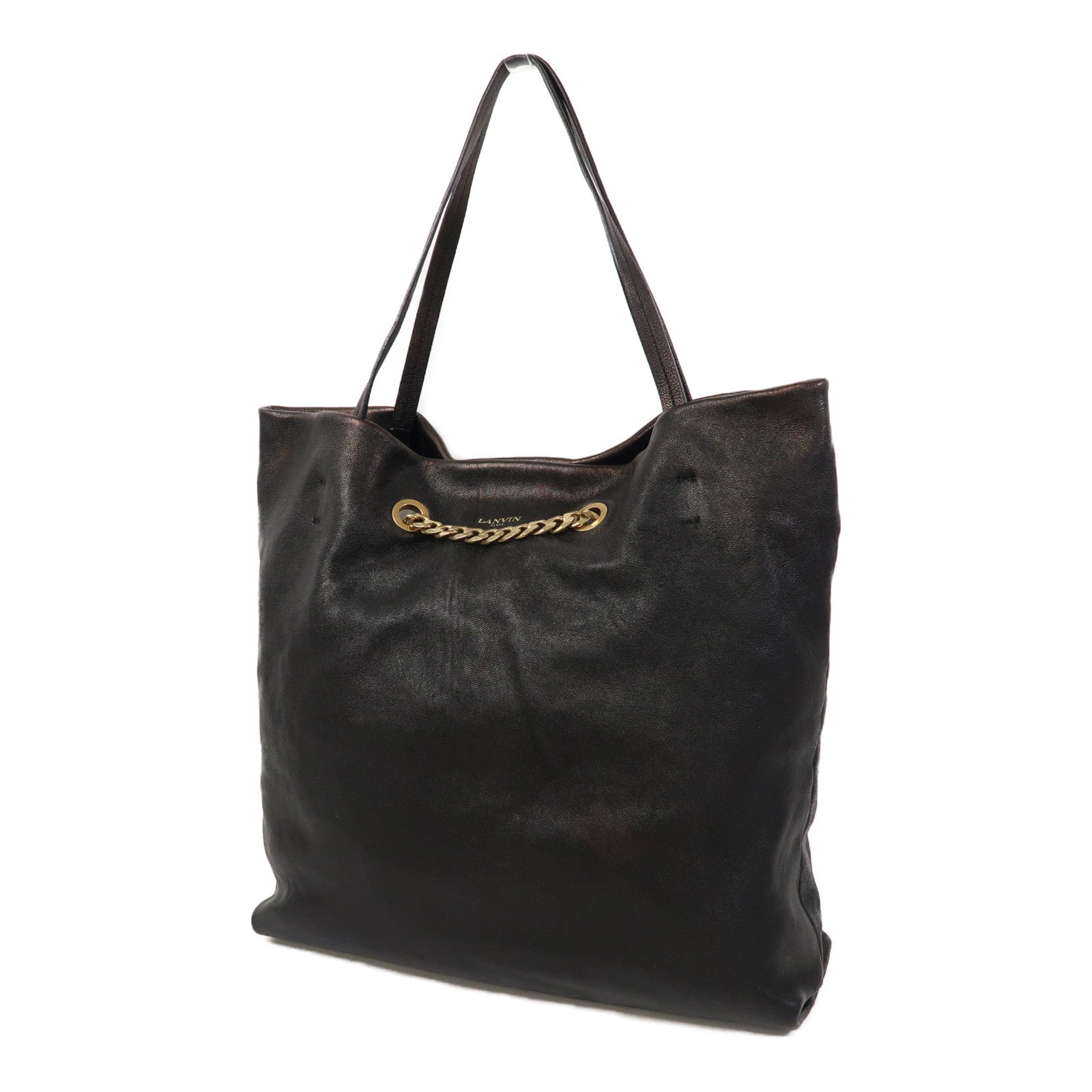 LANVIN 牛皮皮革Chain Bag金扣肩背袋古銅色