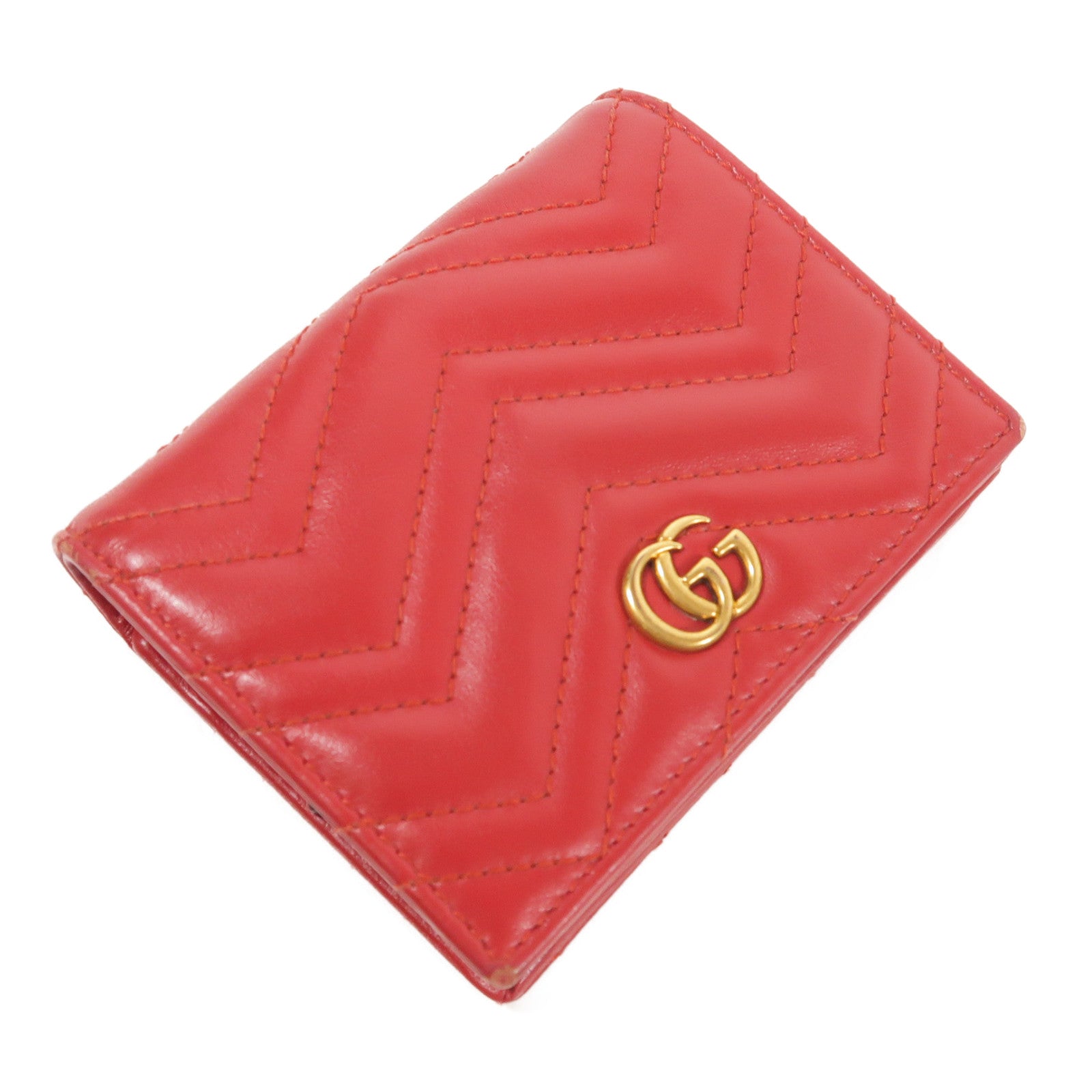GUCCI GG GHW GG Marmont Card Case Calfskin Leather 466492 E12591 Red