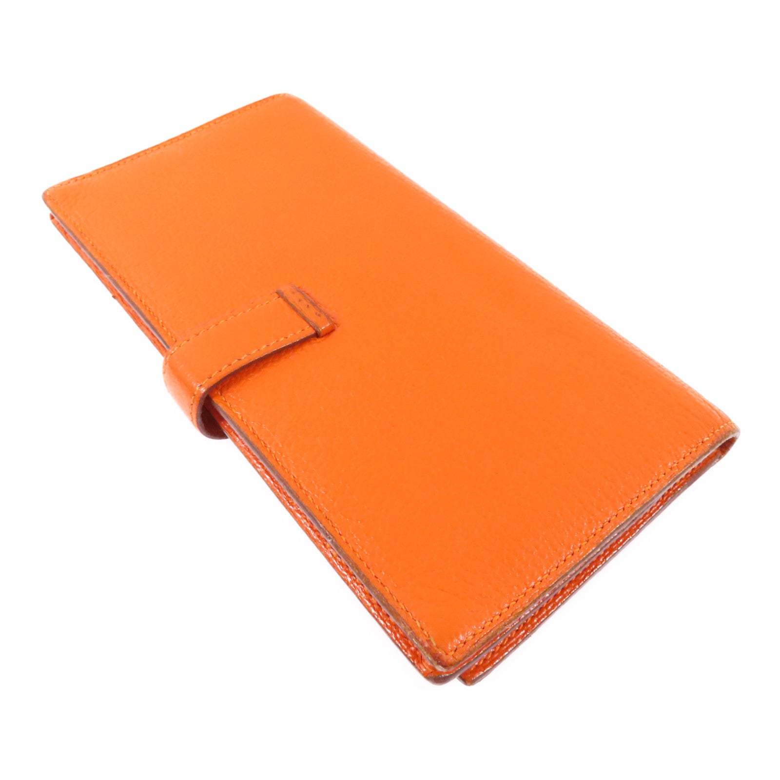 HERMES 【激減優惠】Chevre皮革Bearn金扣長錢包93 Orange