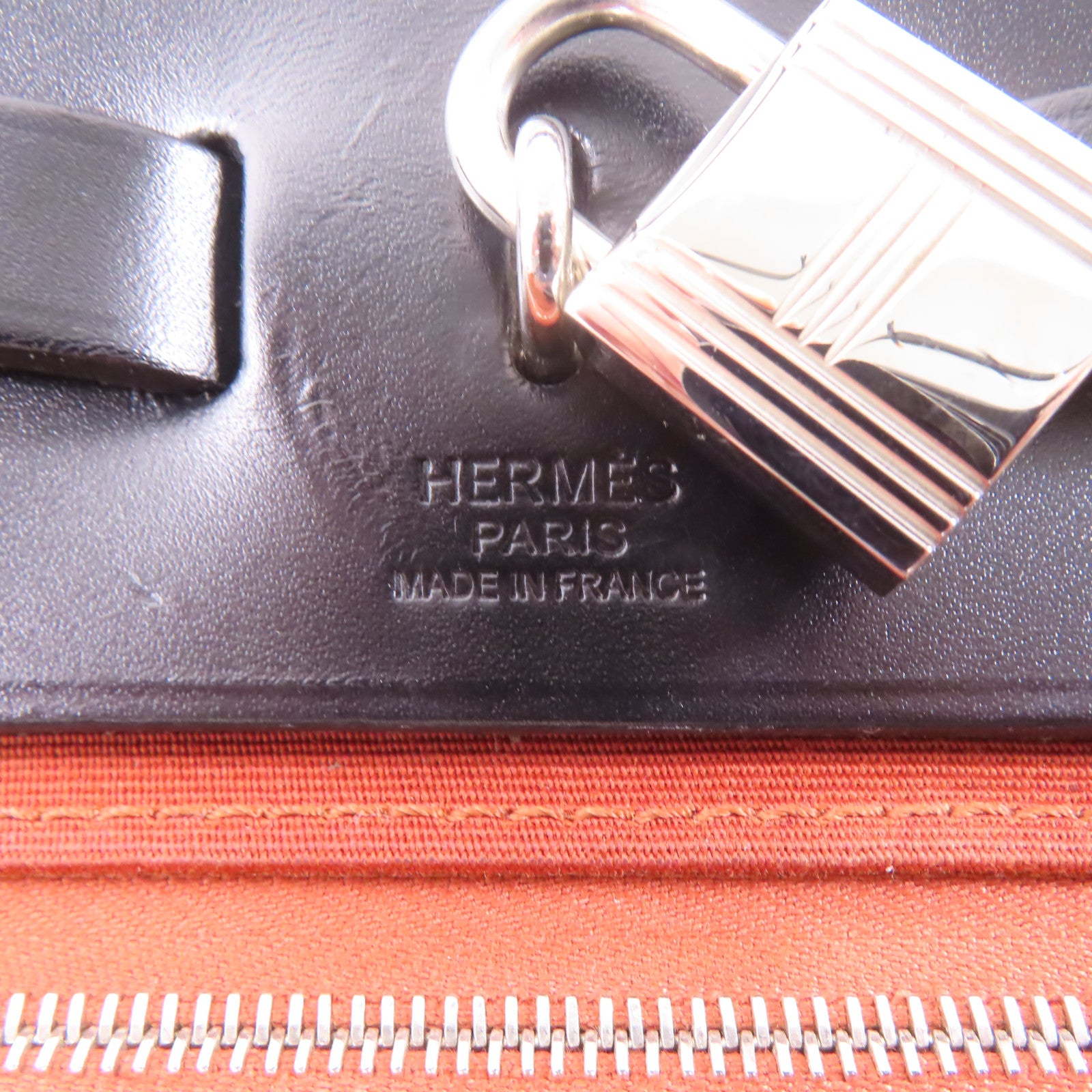 HERMES 帆布Herbag PM銀扣手挽肩背兩用袋Brique/橙色
