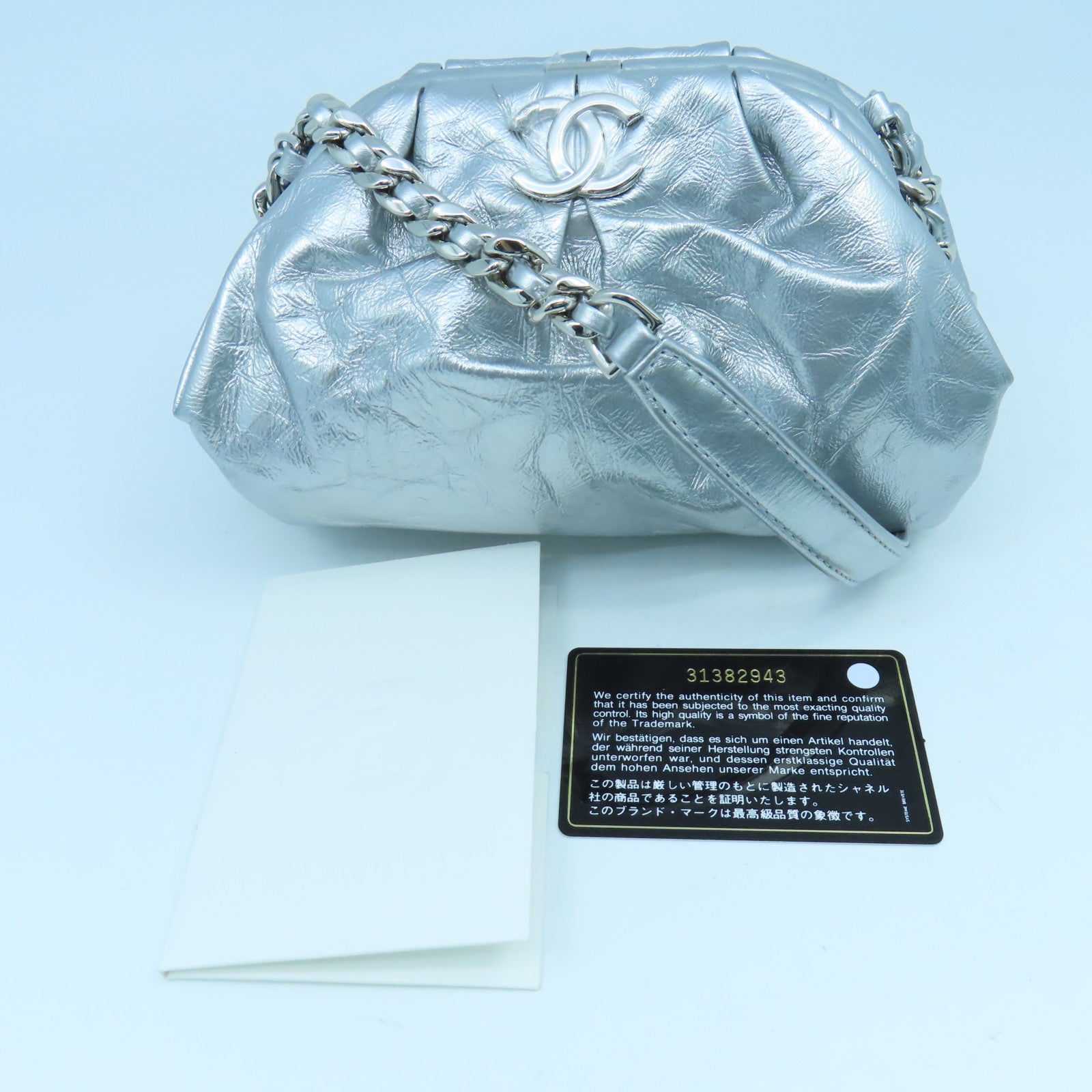CHANEL 牛皮皮革Chain Shoulder Bag银扣链带肩背袋银色