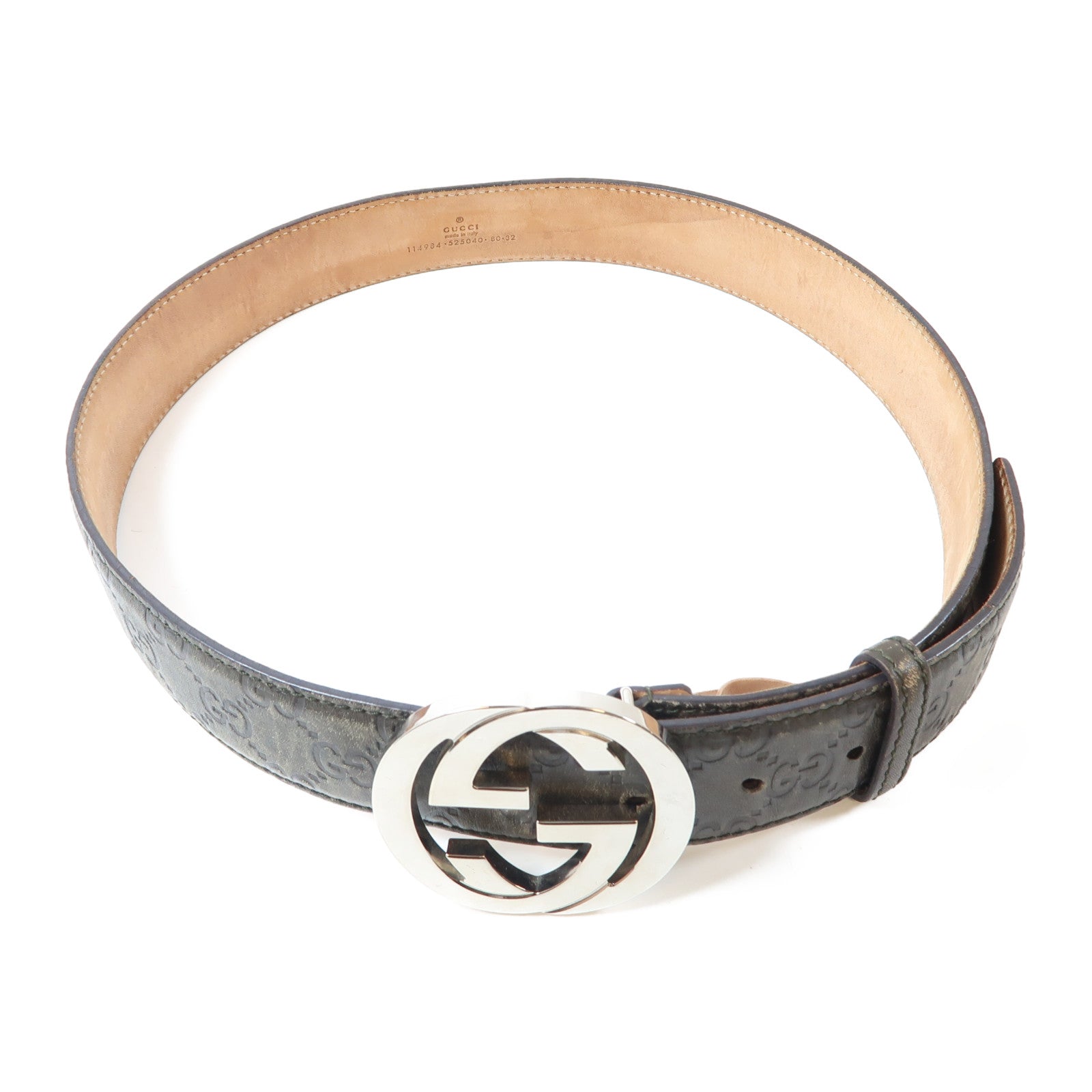 GUCCI 牛皮皮革Belt銀扣皮帶灰色