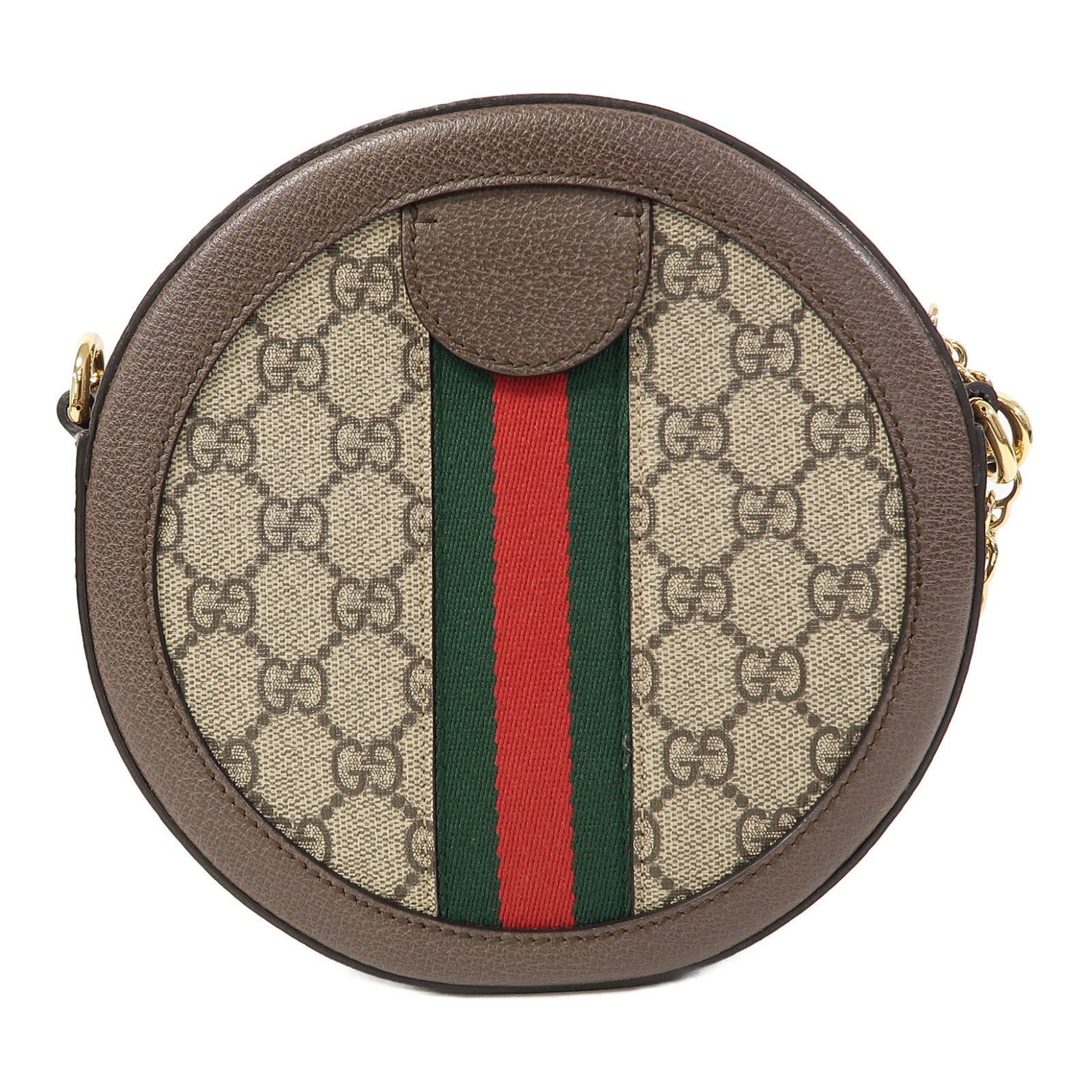 GUCCI 塗層帆布Ophidia GG金扣鏈帶肩背袋啡色