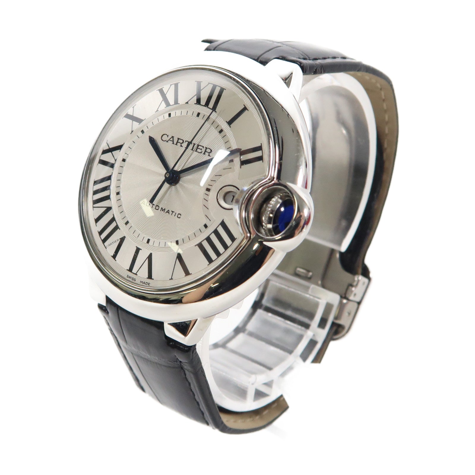 CARTIER Ballon Bleu 42mm不鏽鋼/皮革手錶自動機芯白色