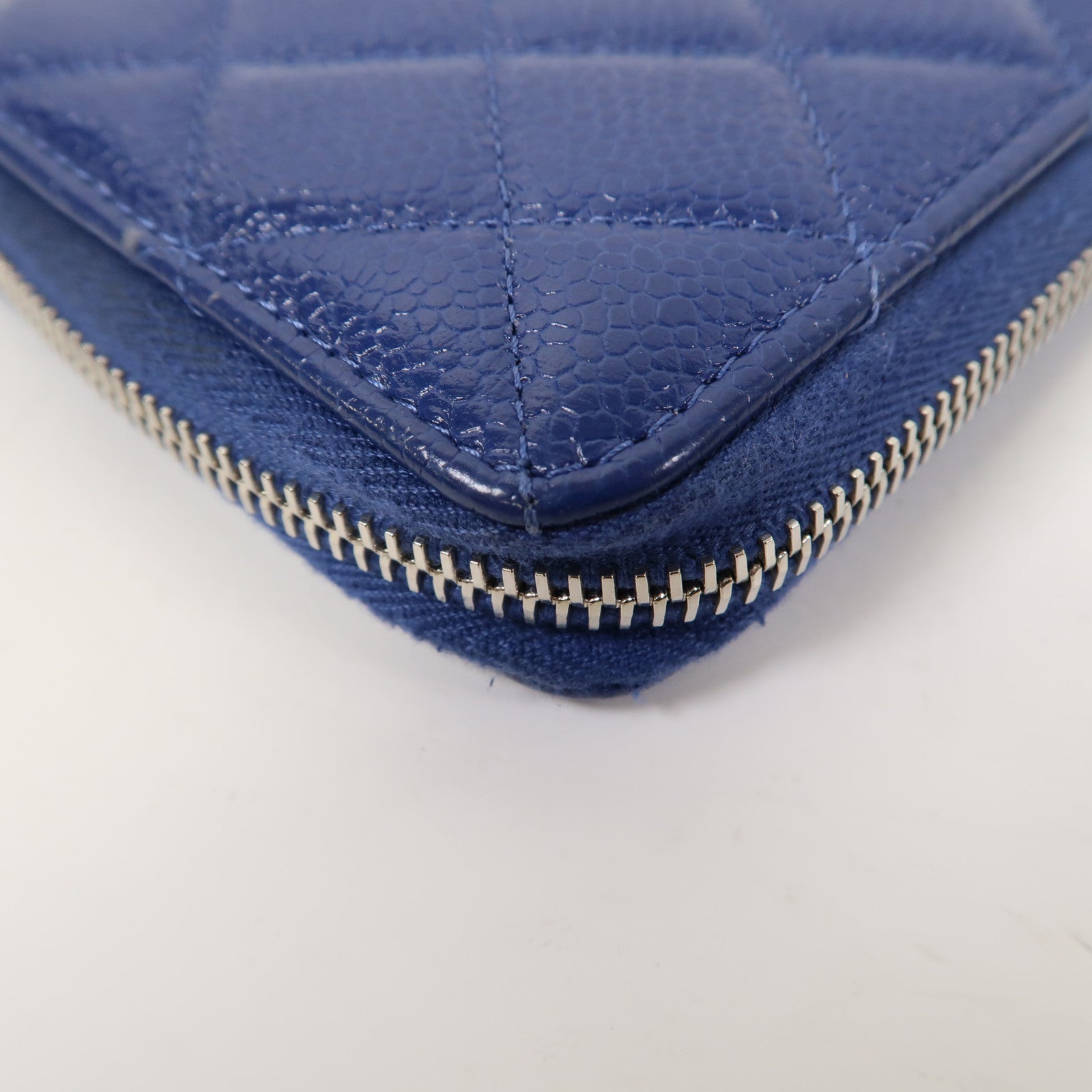 CHANEL 菱格牛皮皮革Long Wallet金扣長錢包藍色