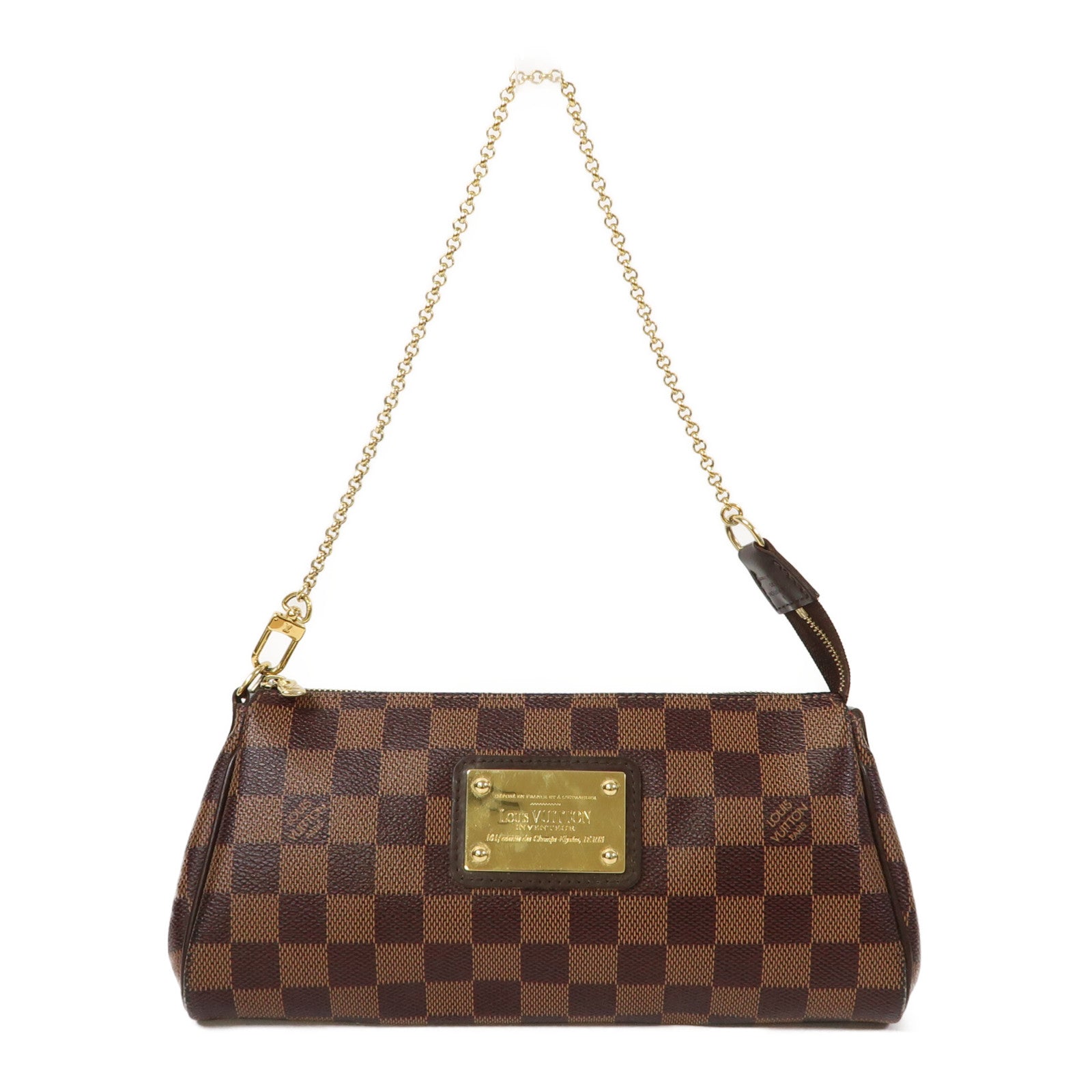 LOUIS VUITTON Damier Ebene Eva金扣鏈帶肩背袋啡色