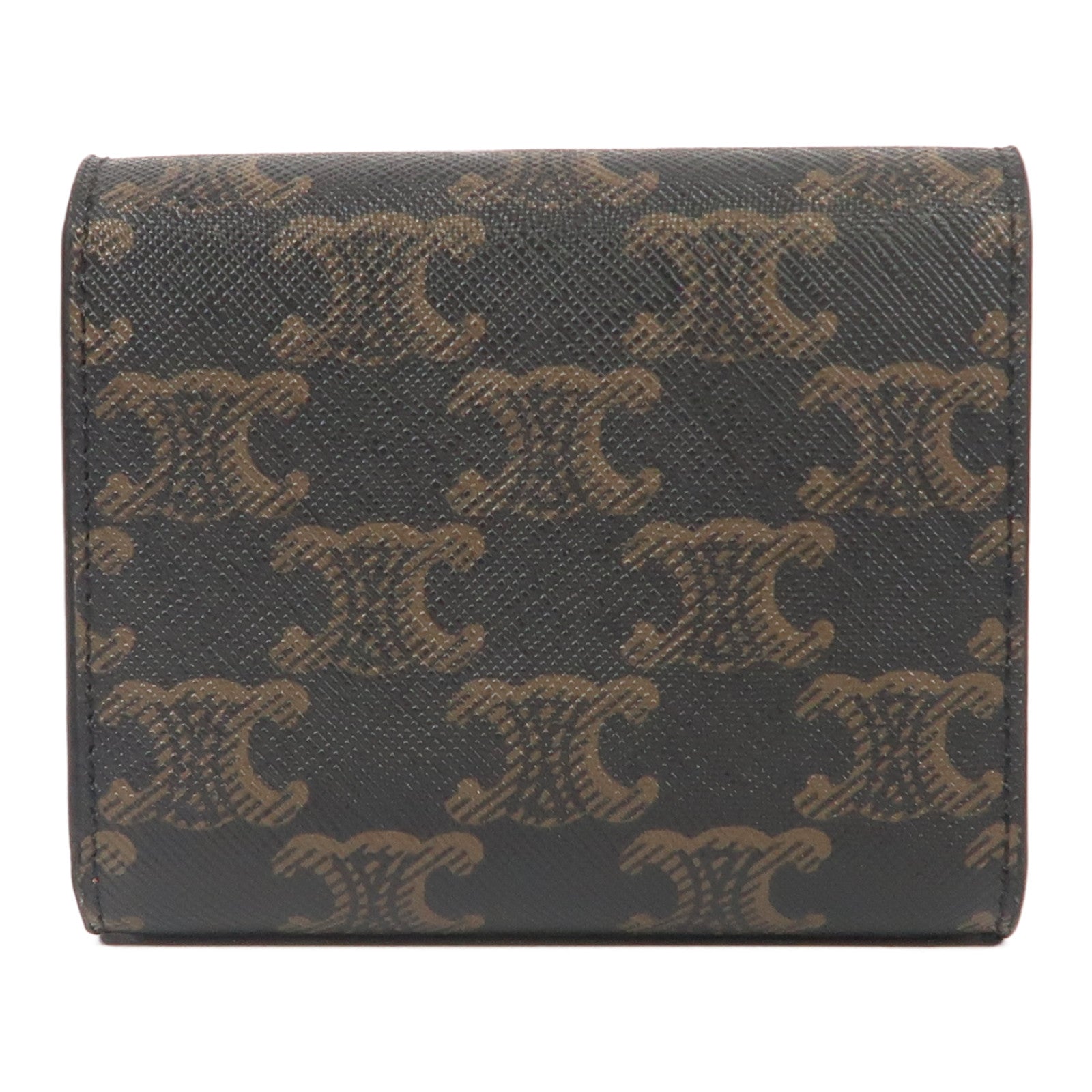 CELINE Triomphe帆布/牛皮皮革Small Wallet金扣錢包啡色