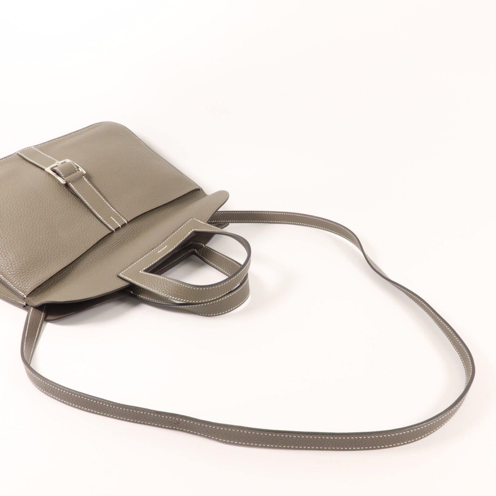 HERMES Clemence皮革Halzan 31手挽肩背兩用袋Etoupe