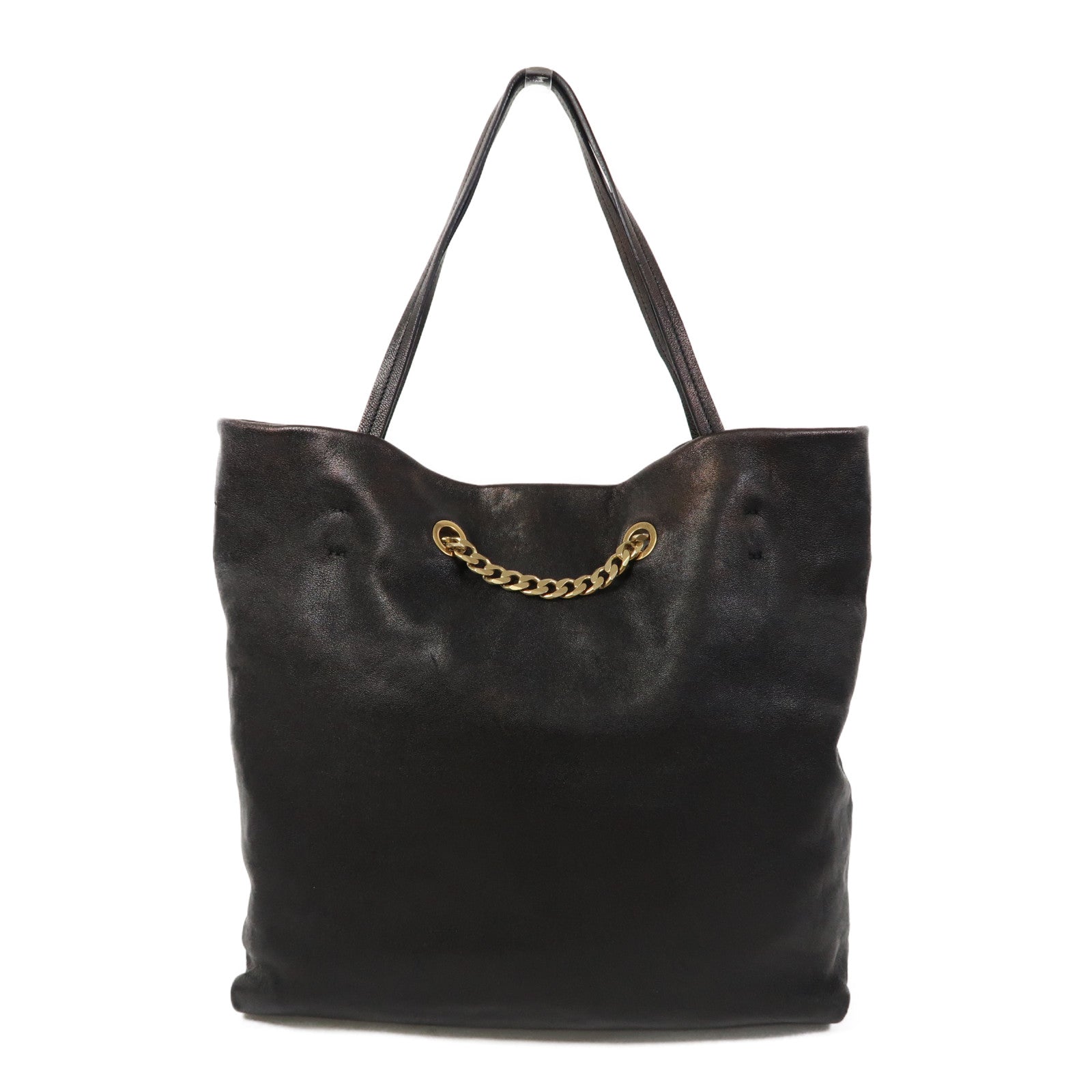 LANVIN 牛皮皮革Chain Bag金扣肩背袋古銅色
