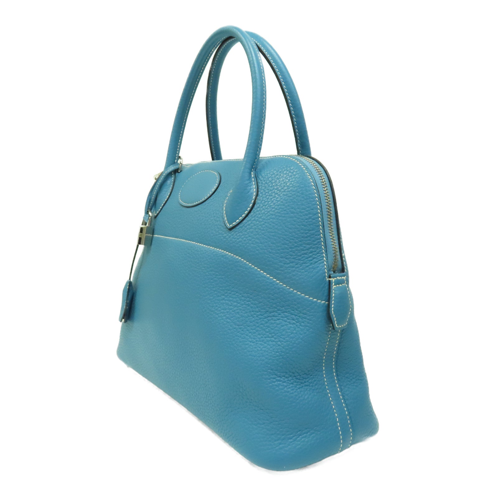 HERMES Clemence皮革Bolide 31銀扣手挽肩背兩用袋Bleu Jean/藍色