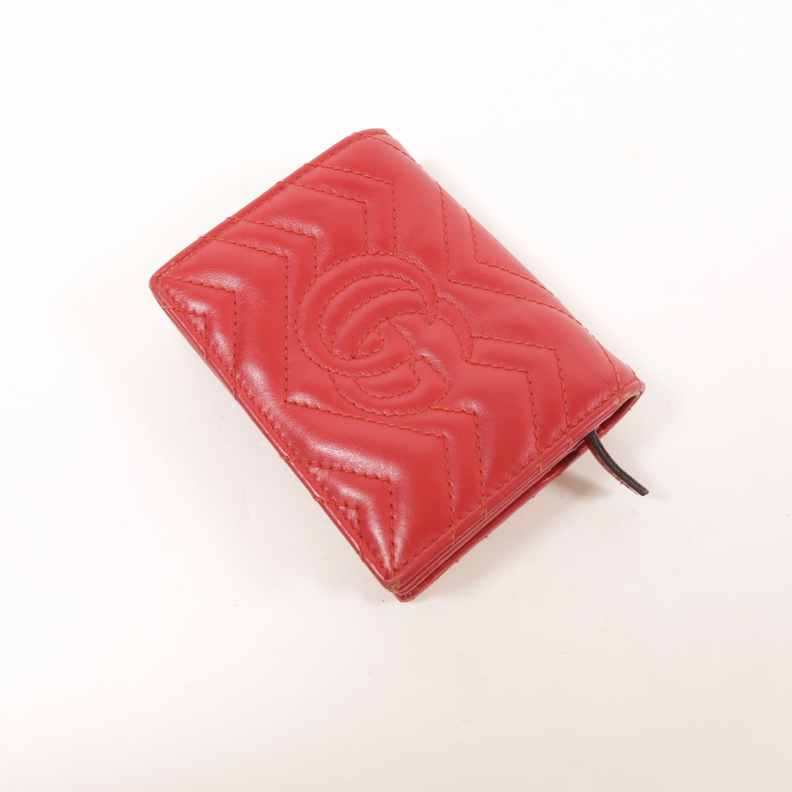 GUCCI GG GHW GG Marmont Card Case Calfskin Leather 466492 E12591 Red