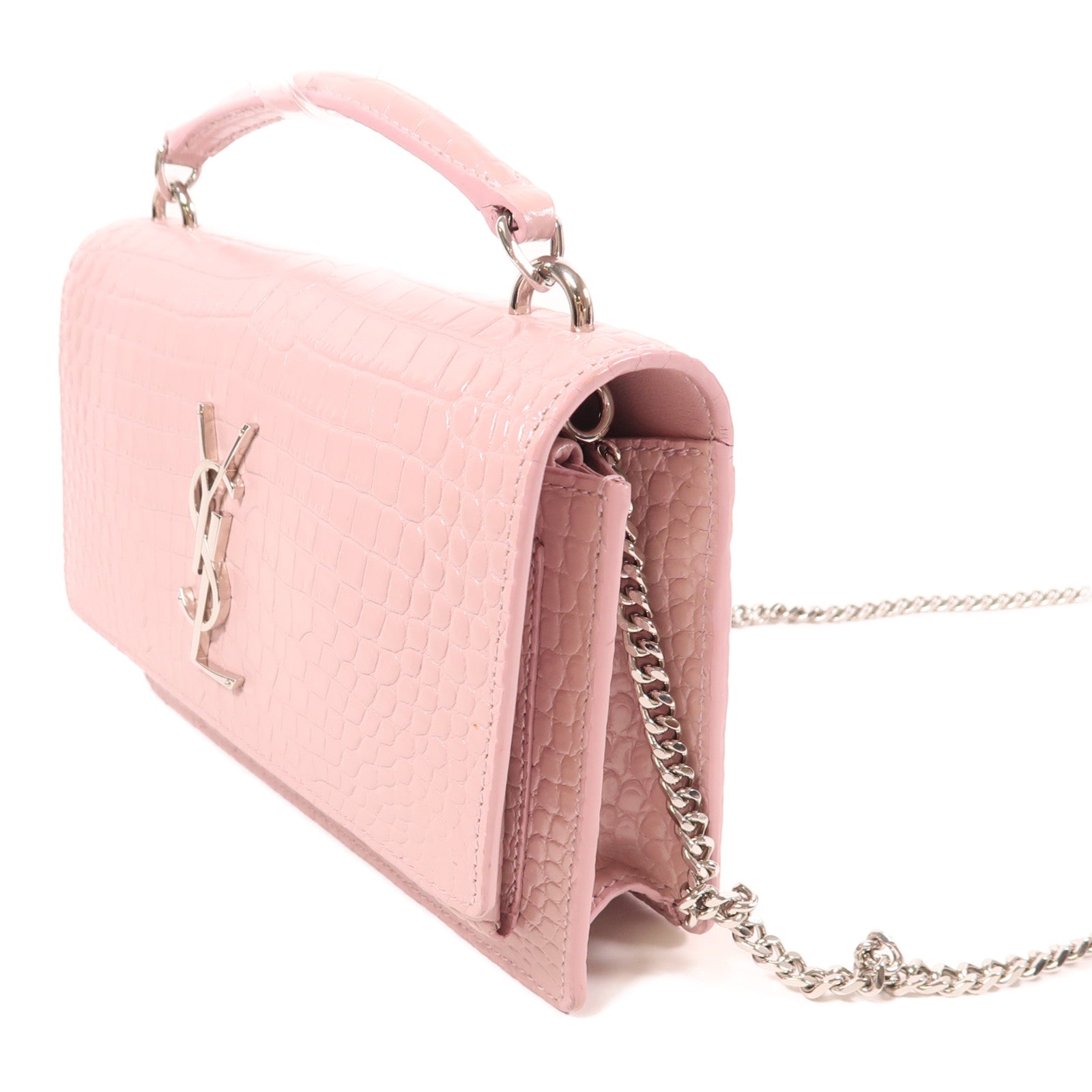 SAINT LAURENT 牛皮皮革Shoulder Bag銀扣鏈帶手挽肩背兩用袋