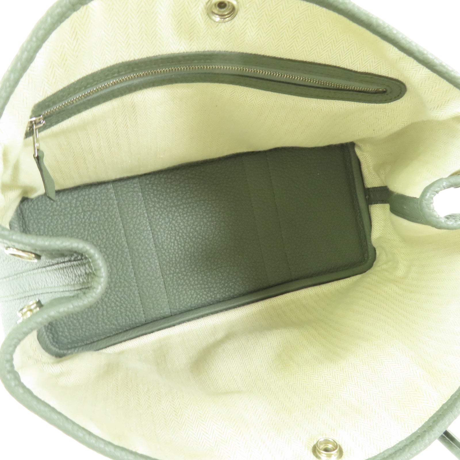 HERMES Negonda皮革Garden Party TPM銀扣手挽袋Vert Amande