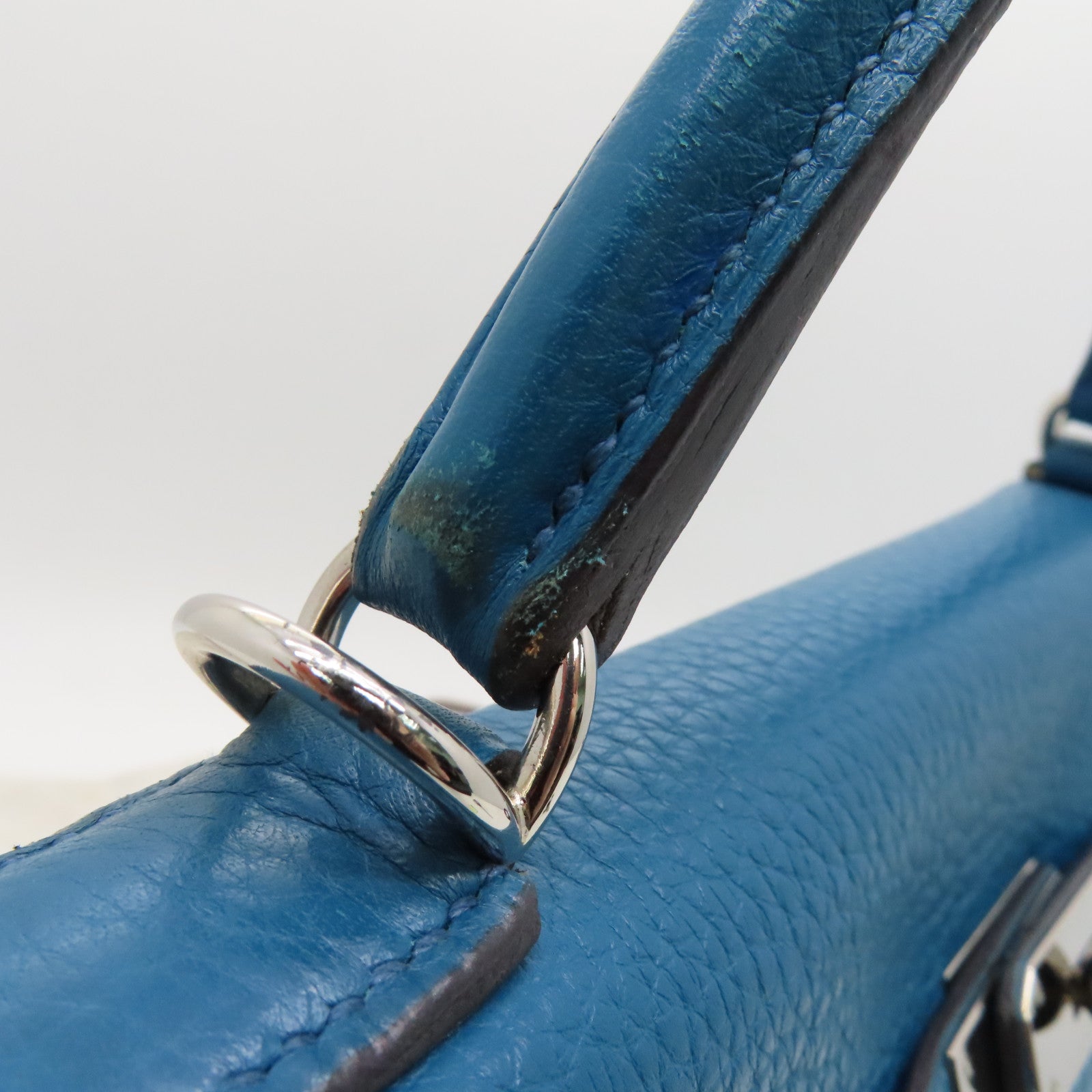 HERMES Clemence Leather Kelly32 Silver Buckle Handle Shoulder Backpack Bleu de Galice/Dark Blue