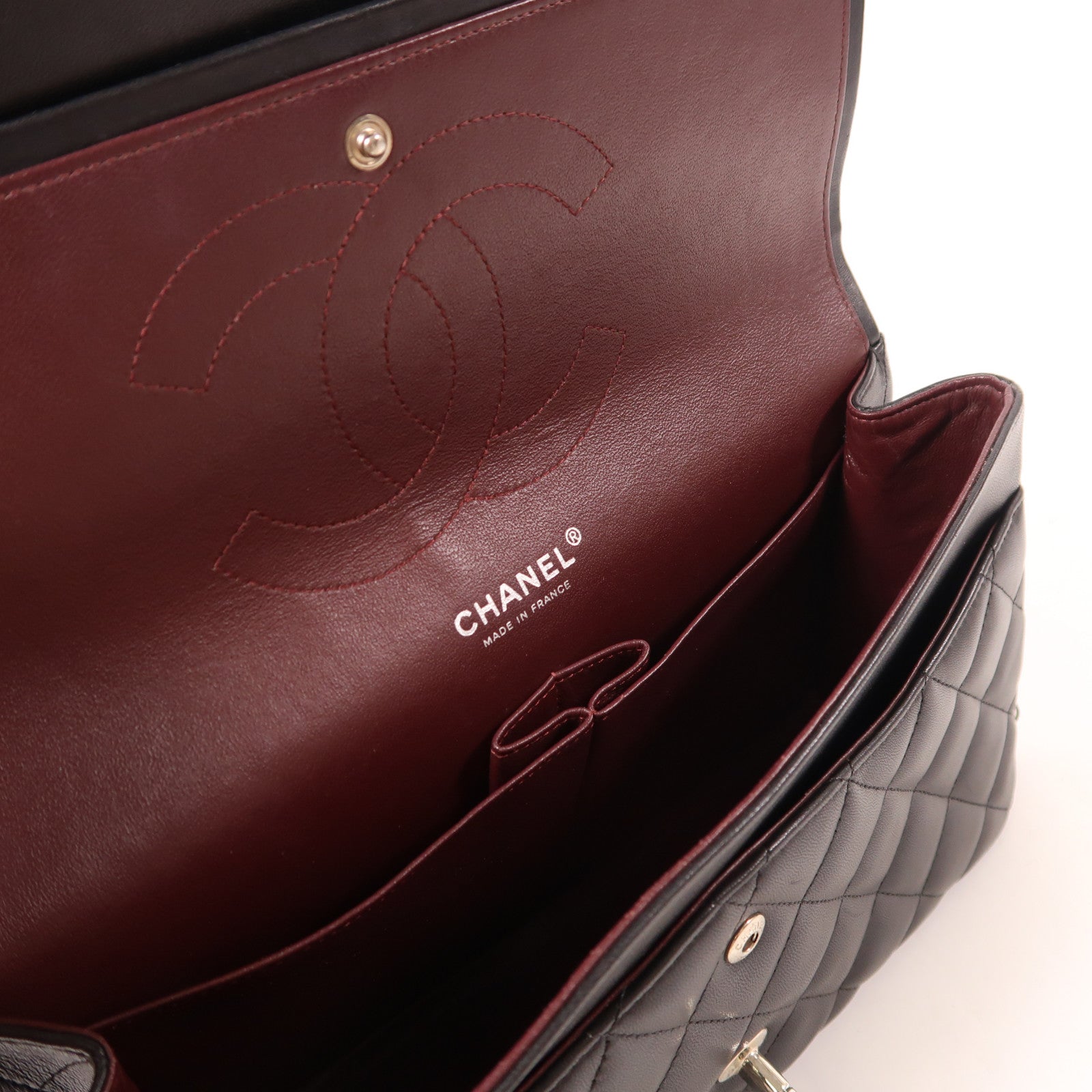 CHANEL 羊皮皮革Large Classic銀扣鏈帶肩背袋