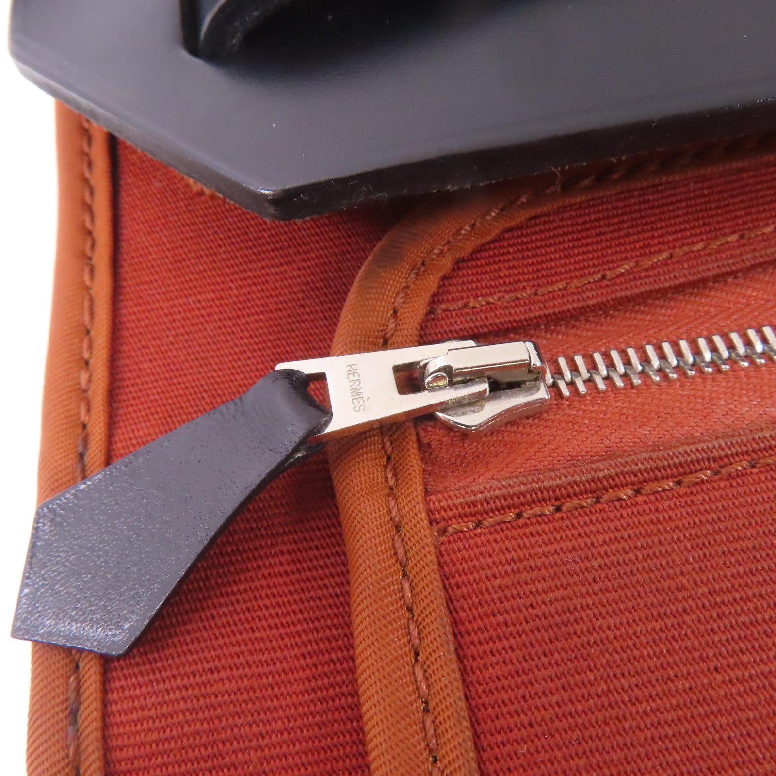 HERMES 帆布Herbag PM銀扣手挽肩背兩用袋Brique/橙色