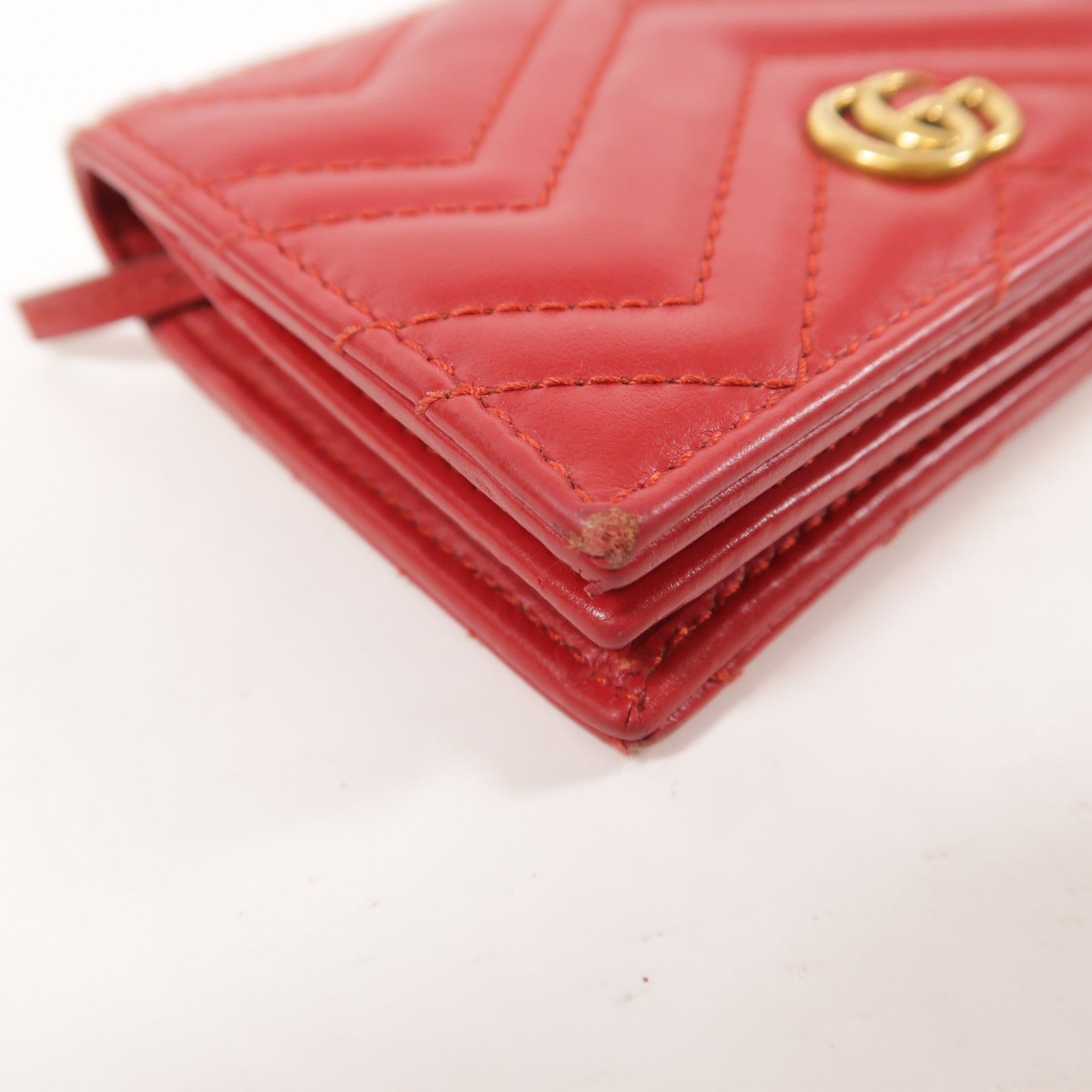 GUCCI GG GHW GG Marmont Card Case Calfskin Leather 466492 E12591 Red