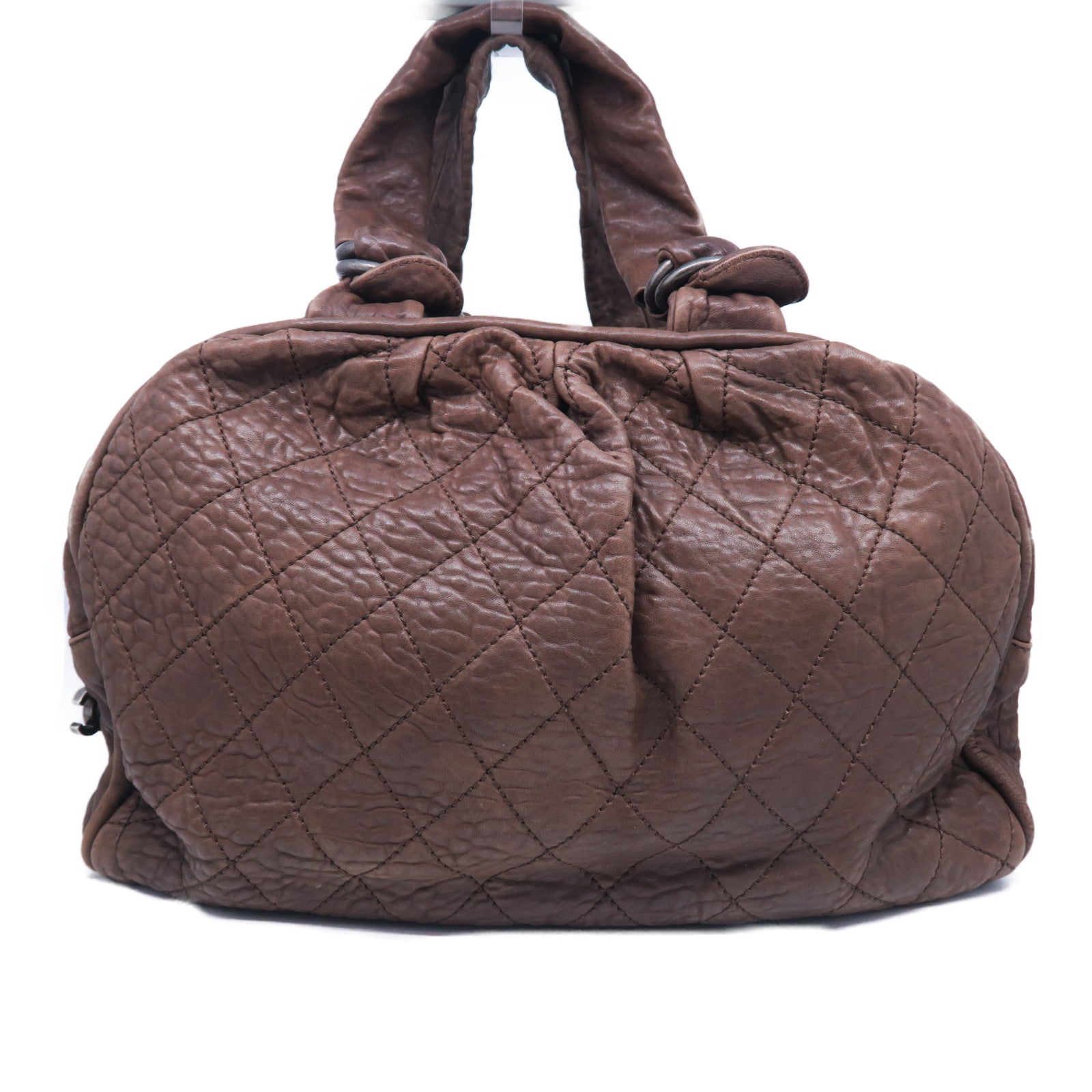 CHANEL 【激減優惠】牛皮皮革Handbag銀扣手挽肩背兩用袋啡色