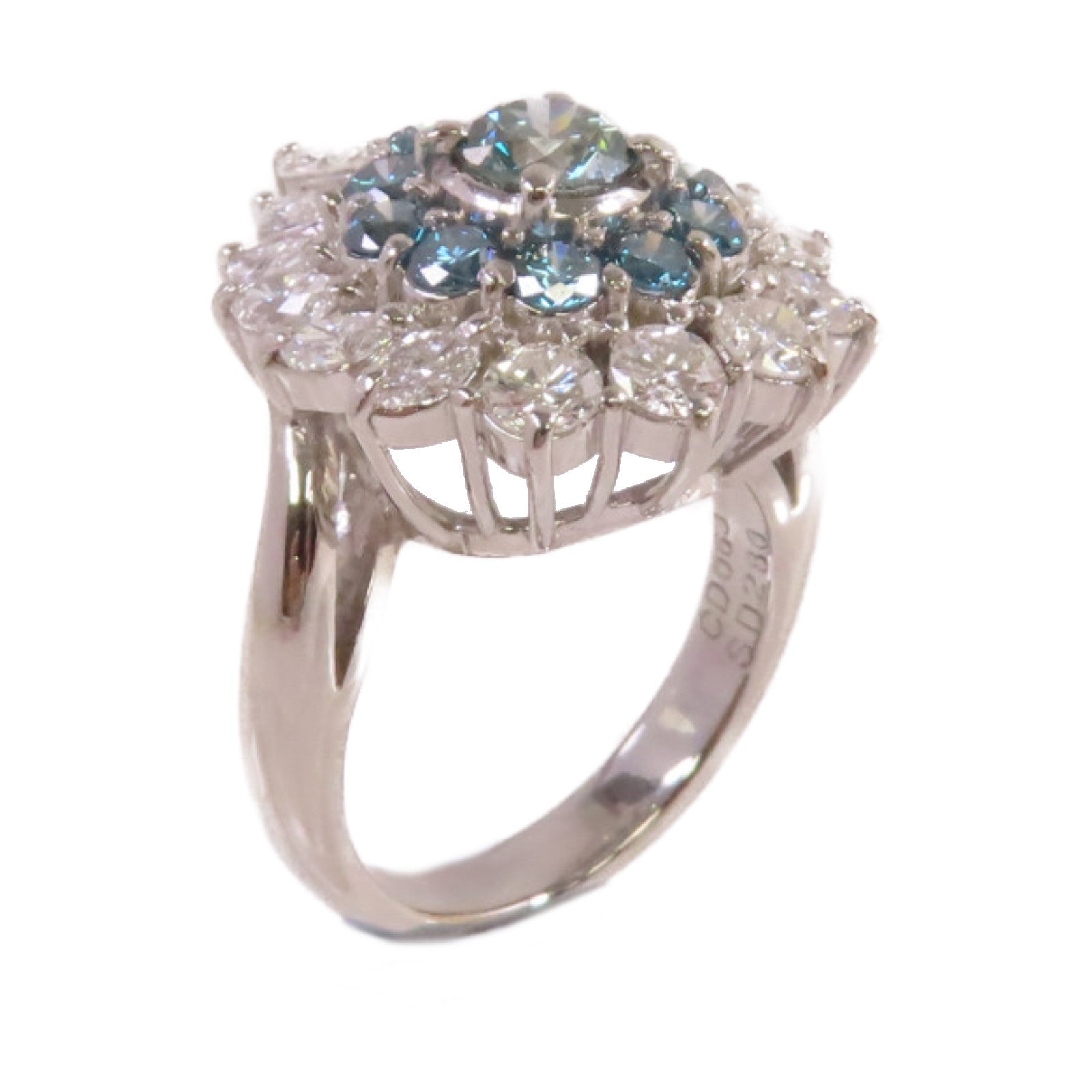 JEWELRY PT900鉑金/0.63ct藍鑽石/2.80ct鑚石Blue Diamond Ring戒指US#6