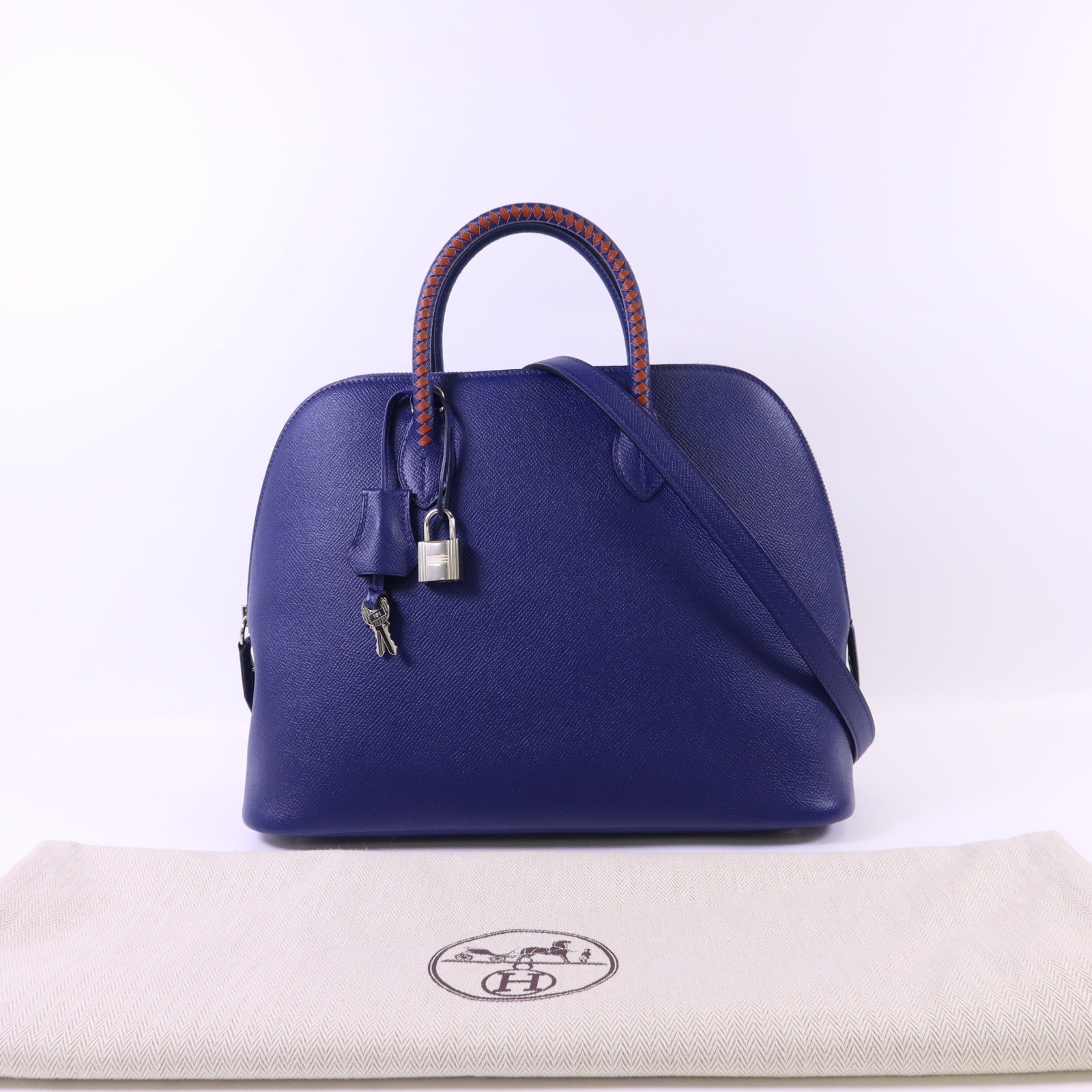 HERMES 【激減優惠】Epsom皮革Bolide 1923 31銀扣手挽肩背兩用袋Bleu Electrique/Brique