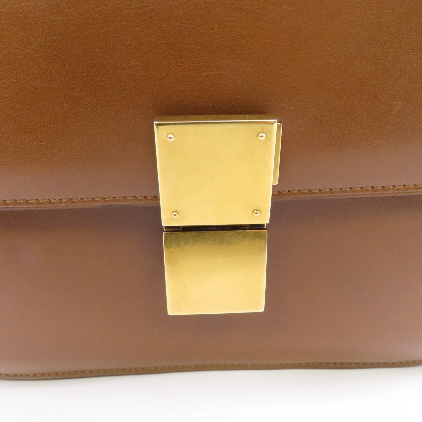 CELINE 牛皮皮革Classic Box金扣肩背袋啡色