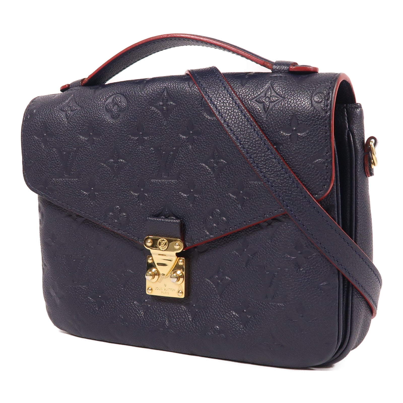LOUIS VUITTON Monogram Empreinte Pochette Metis金扣手挽肩背兩用袋深藍色